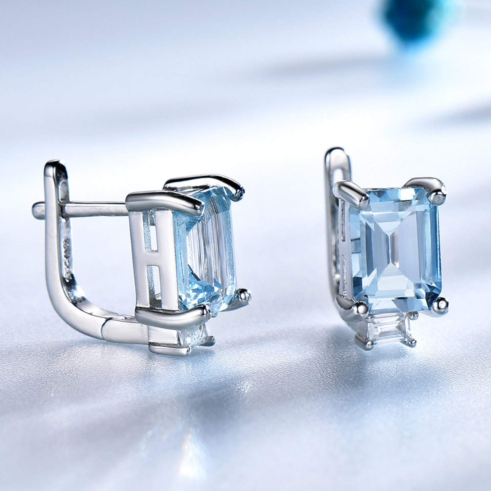 KnSam Damen Ring, Halskette Silber Mädchen Quadrat Hochzeit Schmuckset Aus 925 Silber Für Damen Frau Mit Erstellt Blau Topas Blau