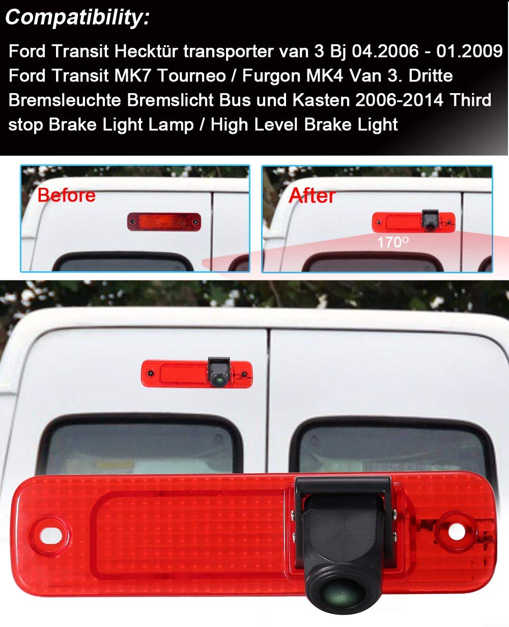 〔Rear View Camera Kit〕7 Inch TFT LCD Screen Monitor + Car HD waterproof 3rd Brake Light Reverse Camera for Ford Transit Rear Door Van Van 3 Bj 04.2006-01.2009 - Image 3