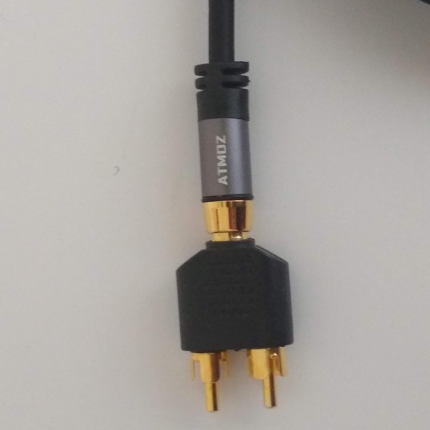 Atmoz Ultra Subwoofer Cable (10 Feet) Double Shielded Oxygen Free Copper Conductors with Gold-Plated Connectors with Split-tip Center pins. RCA Y-Adapter/Splitter Included : Electronics