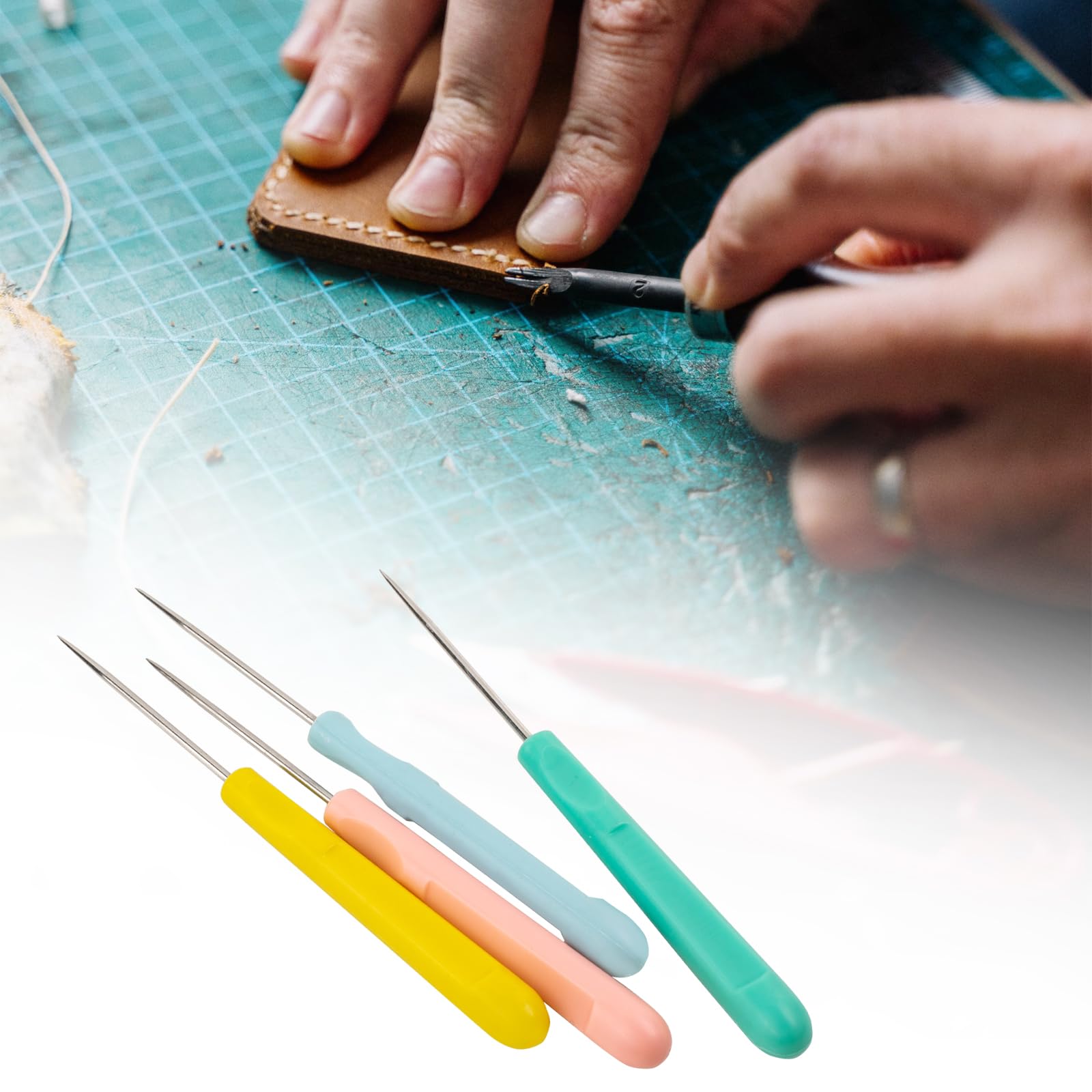 12 punzones de costura de cuero con mango de plástico para coser manualidades, punzón de sastres, herramienta de costura