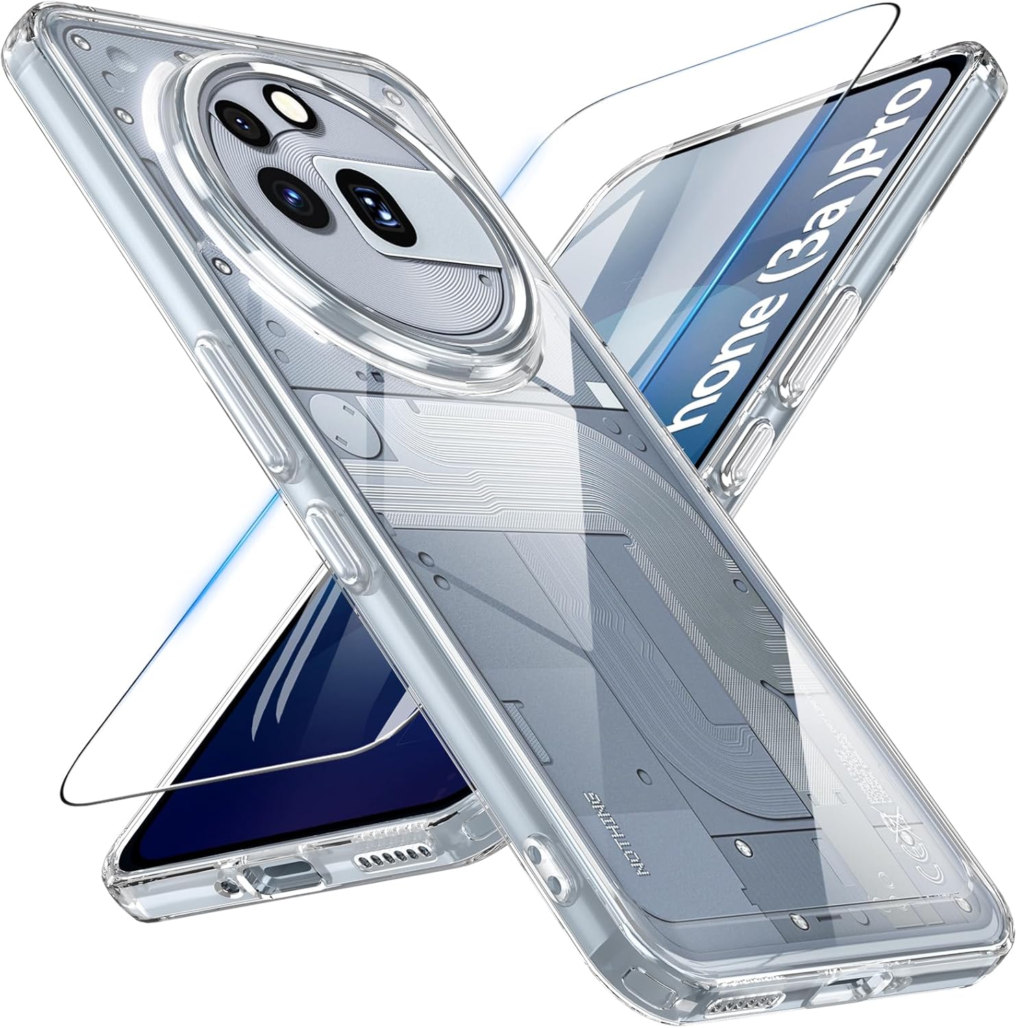 for Nothing Phone (3a) Pro Case with Screen Protector, Shockproof Slim TPU Bumper Anti-Scratch Clear Phone Cover for Nothing Phone (3a) Pro (Transparent)