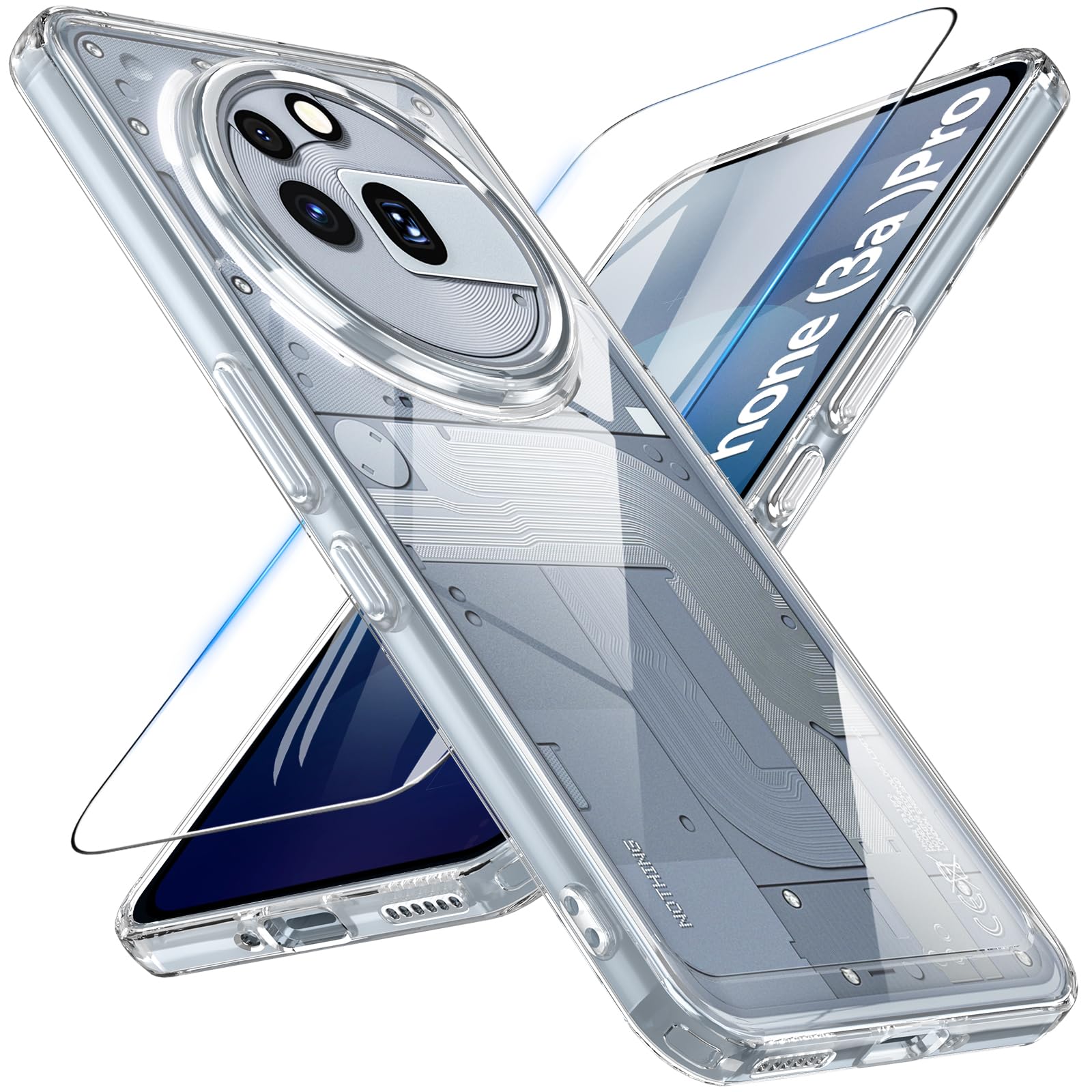 RC1WD for Nothing Phone (3a) Pro Case with Screen Protector, Shockproof TPU Bumper Anti-Scratch Clear Phone Cover for Nothing Phone (3a) Pro -