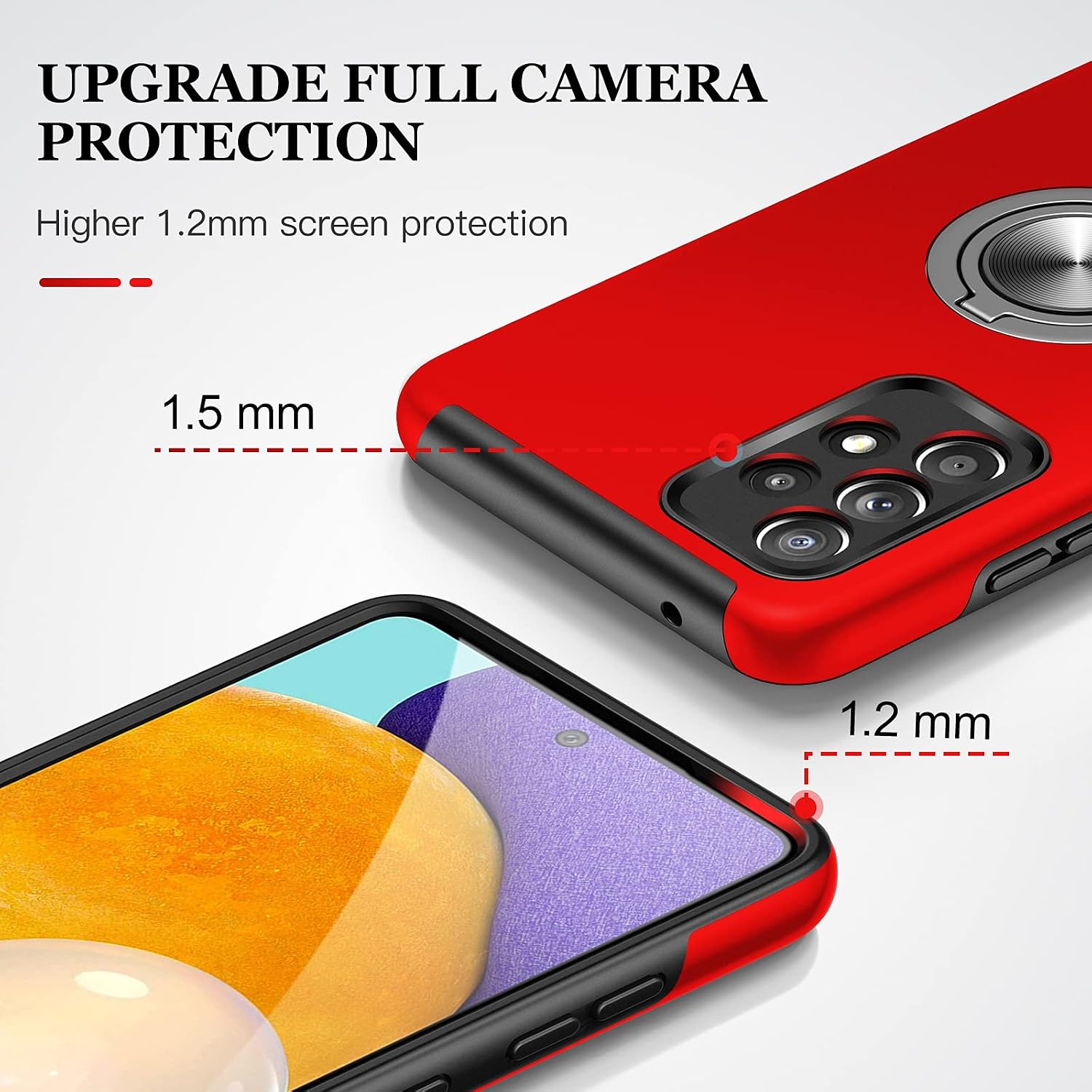 JAME for Samsung Galaxy A52 5G Case with [2 Pack] Tempered-Glass Screen Protector, Slim Soft Heavy Duty Cover for Samsung A52 Case, with Invisible Ring Holder Kickstand for Galaxy A52 Case, Red