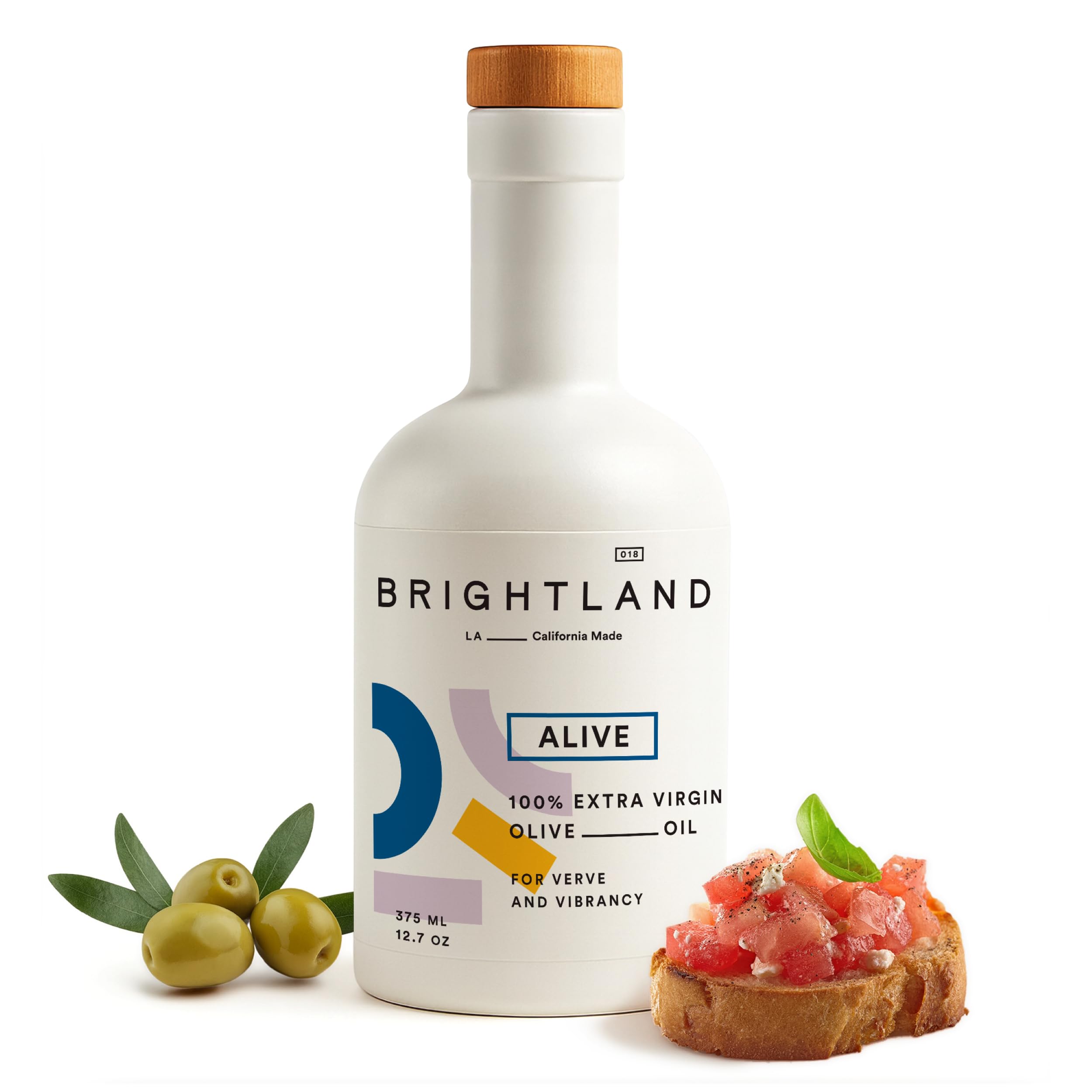 Brightland Extra Virgin Olive Oil, Alive - High Polyphenol Cold-Pressed Oil Ideal for Salads, Hummus, Baked Goods & Bread - Made from Arbosana, Arbequina & Koroneiki Olives - 12.7 Fl Oz