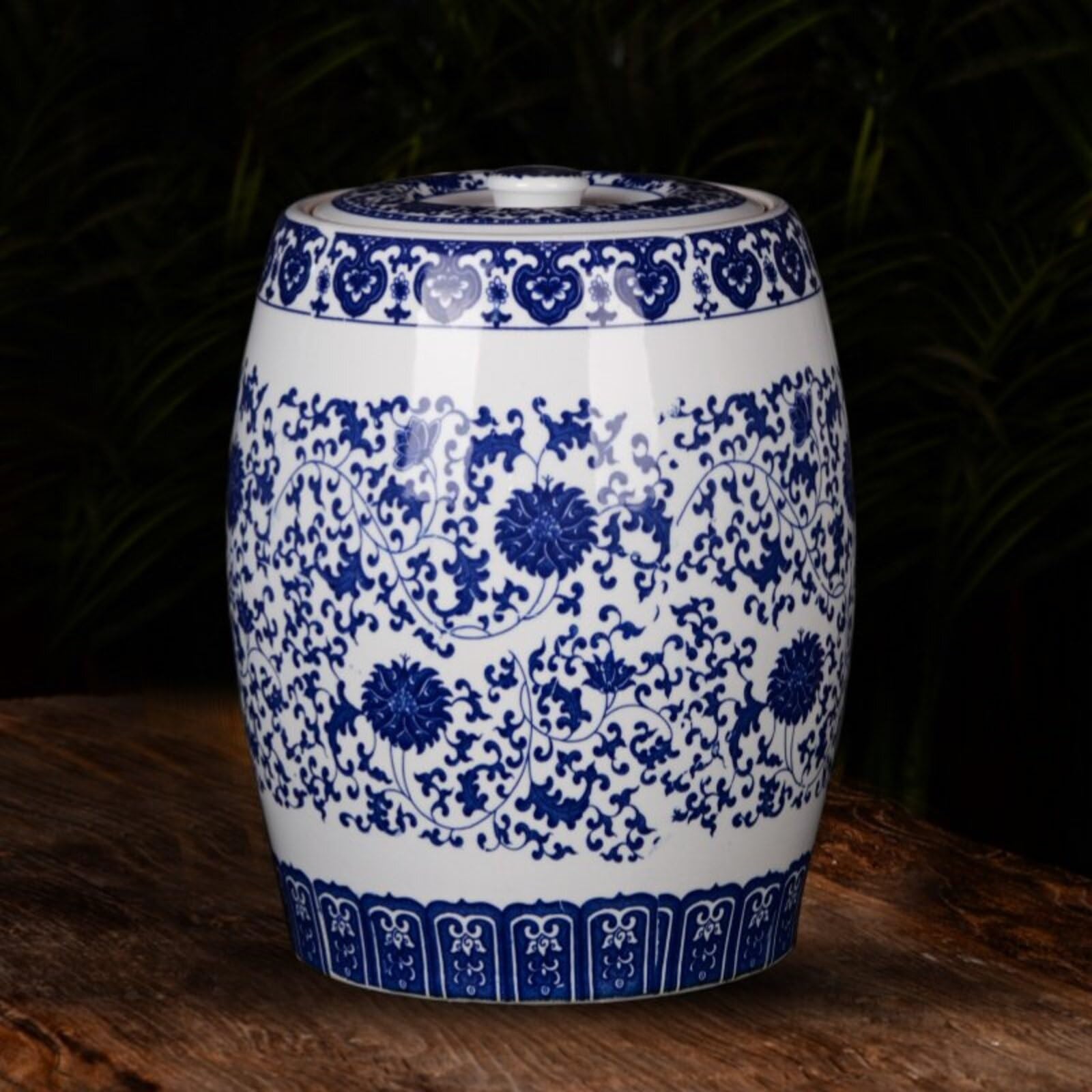 Niebiesko-biała Porcelana Ceramiczny Pojemnik Na Ryż Hermetyczna Beczka Na Ryż Z Pokrywką Dozownik Do Zboża Z Glinki Kaolinowej Prezent Na Parapetówkę(G,15kg)