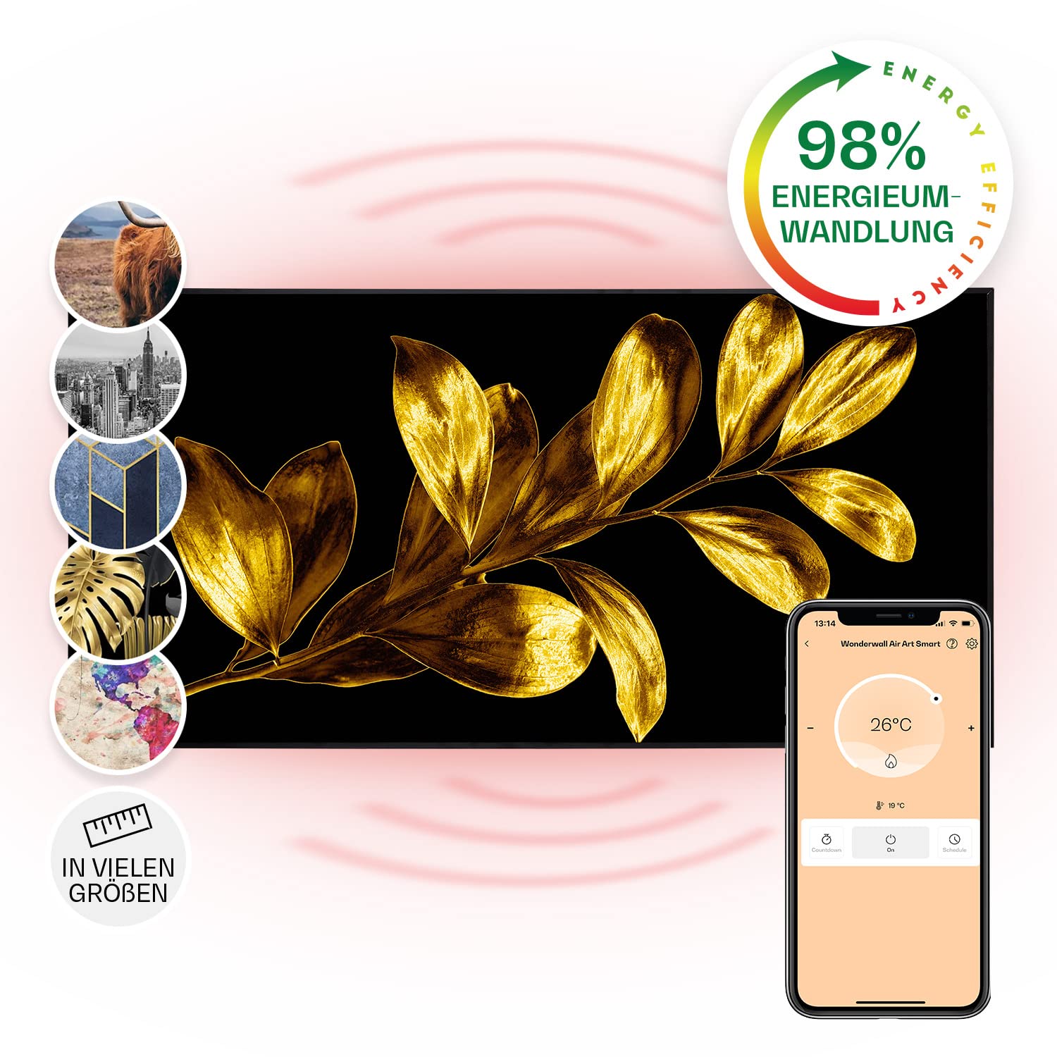Klarstein Air Art Smart Stufa Elettrica Basso Consumo, Termoconvettore Elettrico da Parete 700W con Controllo IoT/WiFi App, Termosifone Elettrico a Muro, Pannello Radiante Infrarossi, Senza CO2
