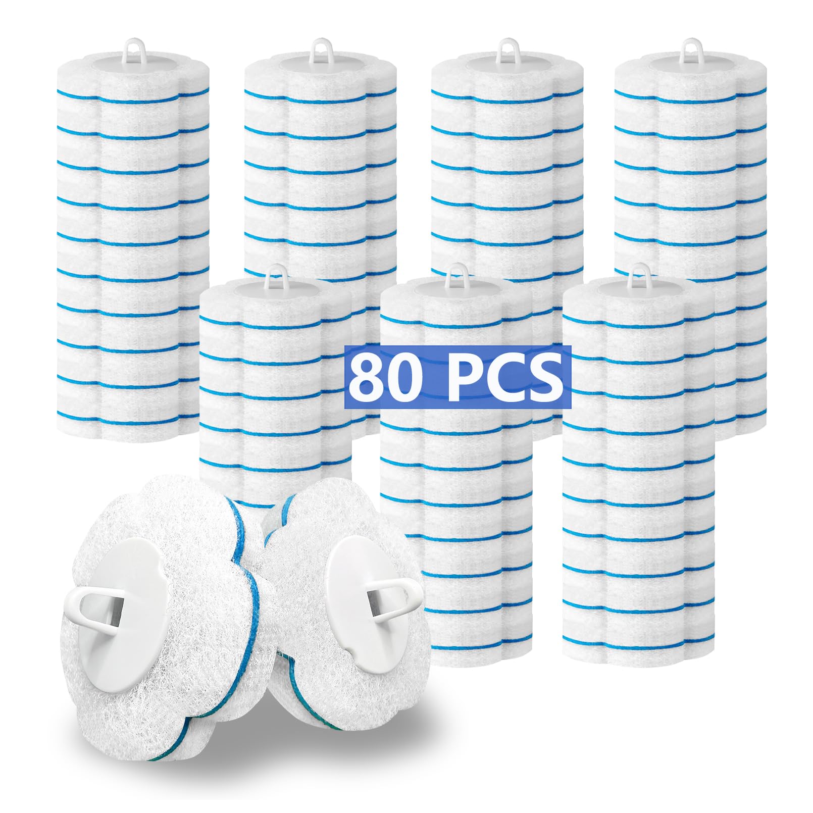 Ucaimao 80 PCS Toilet Wand Cleaner Refills，Toilet Bowl Brush Refills Disposable Toilet Cleaning System Replacement Heads Cleaner Pads for Bathtub Wash Basin (Only Refills，Only Fits Ucaimao) - White — image 1