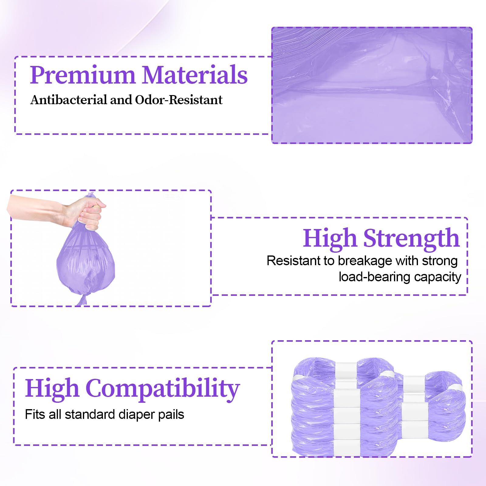 SI SEN 20 cartuchos de recambio para cubos de pañales, 4,5 m, resistente a roturas y a los olores, compatible con todos los cubos de pañales y cubos de basura para gatos (morado)