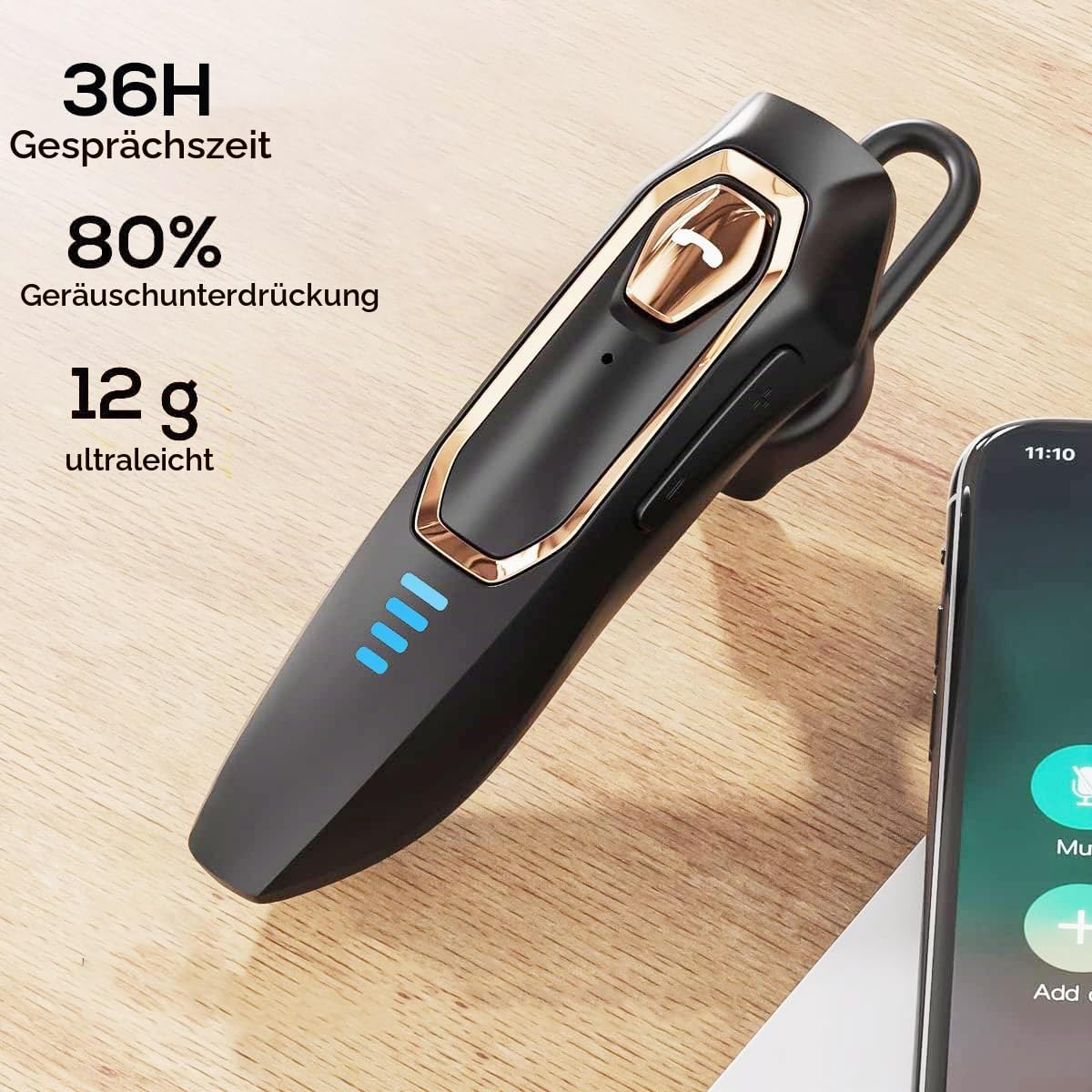 Micool Bluetooth Headset V5.4 mit Mikrofon, Geräuschunterdrückung, 36h Gesprächszeit, Kabelloser Headset für LKW Fahrer