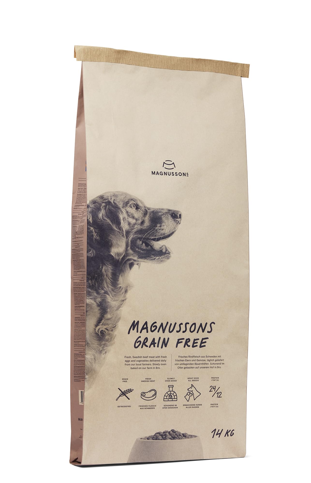 MAGNUSSONs Grain Free (1 x 14 kg) – Nourriture sèche pour Chiens Adultes de Toutes Races – Aliment Complet – Haute teneur en Viande fraîche – Cuite au Four