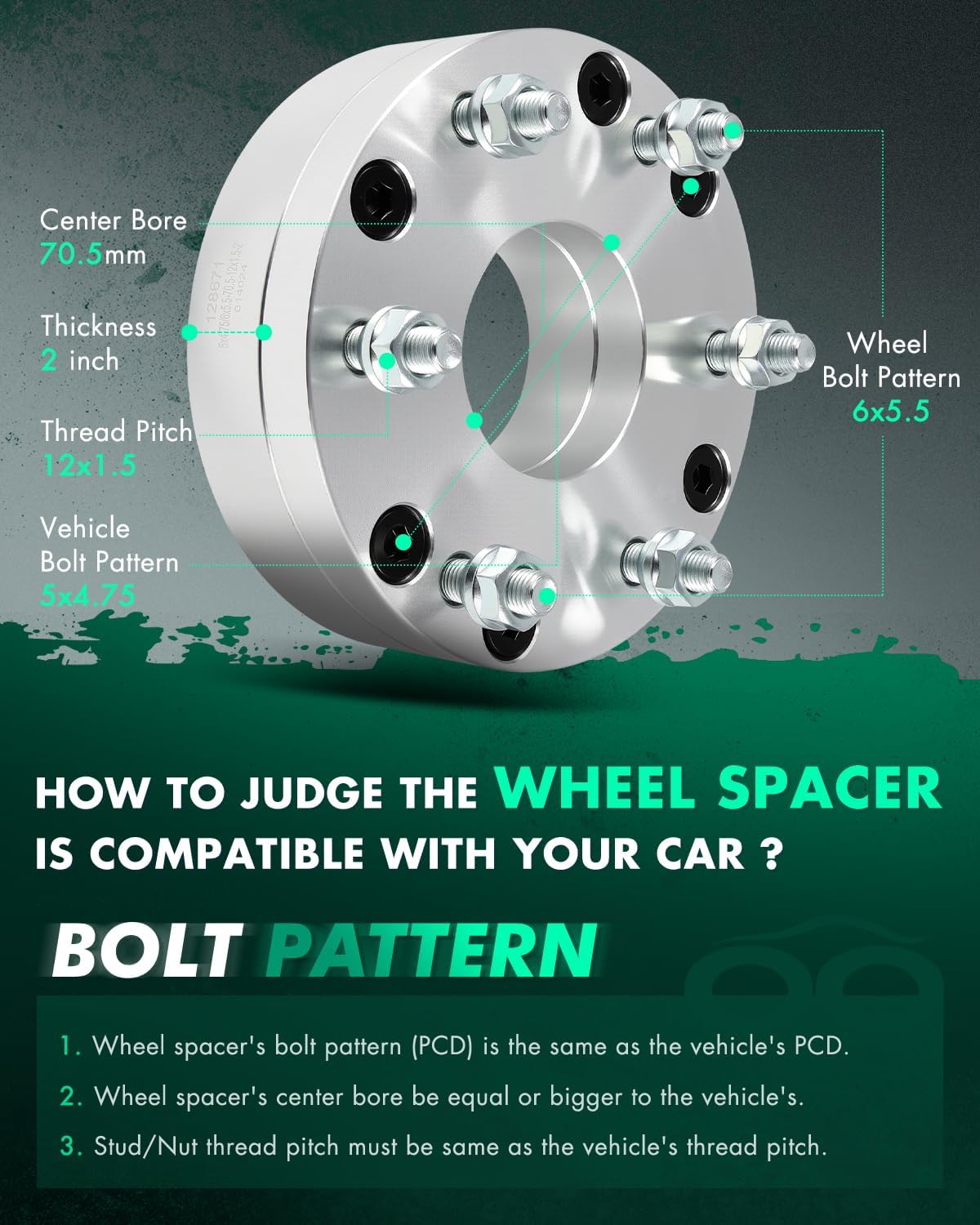 SCITOO 2Pcs 5x4.75 to 6x5.5 Wheel Adapters 2 inch Bore 70.5mm Studs 12x1.5 5 Lug Wheel Adapters Fit for Chevrolet Camaro Corvette S10 S10 Blazer for GMC Jimmy S15 Sonoma for Buick
