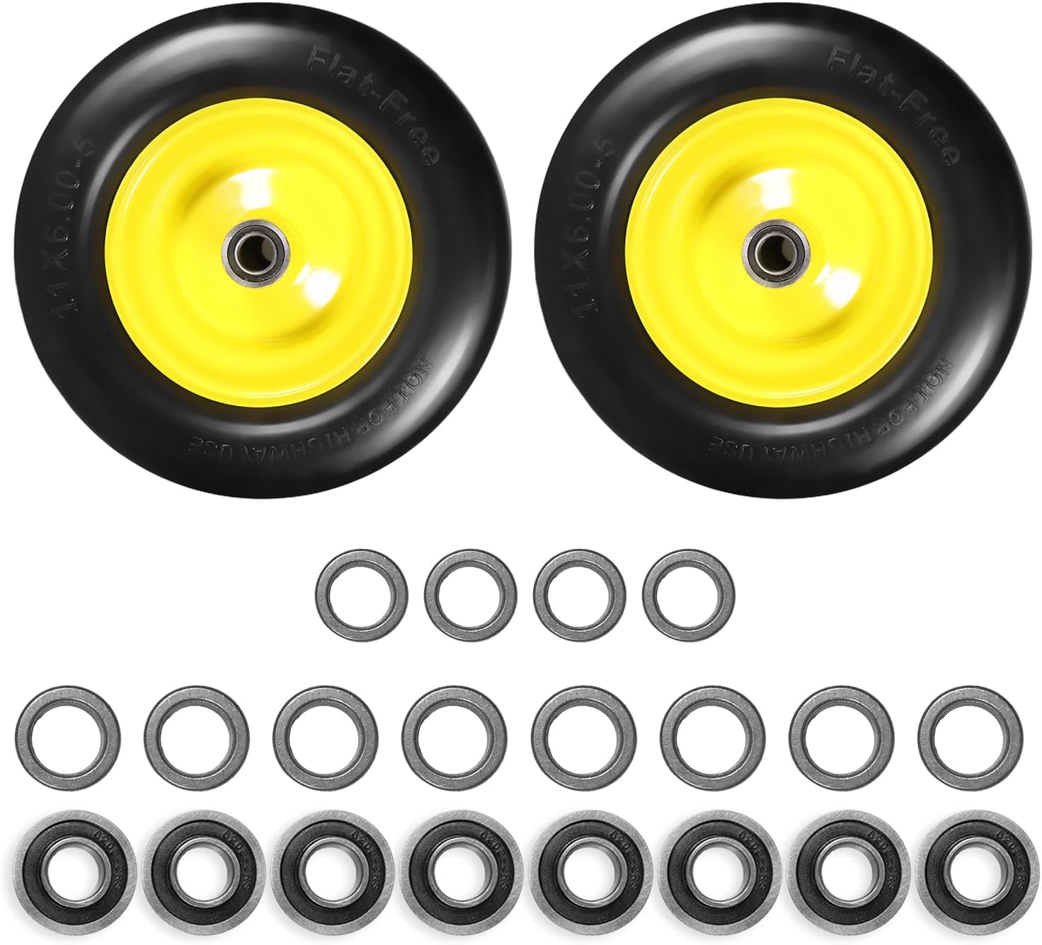 11x6.00-5" Flat Free Tire, Solid Smooth Front Wheel Tire for Bad Boy for Cub Cadet ZT1 for Zero Turn Mower for ZT1 42" 46" 50" 54" Mowers with 3/4" 5/8" 1/2" Precision Bearings (11x6.00-5" Tire-2pc)