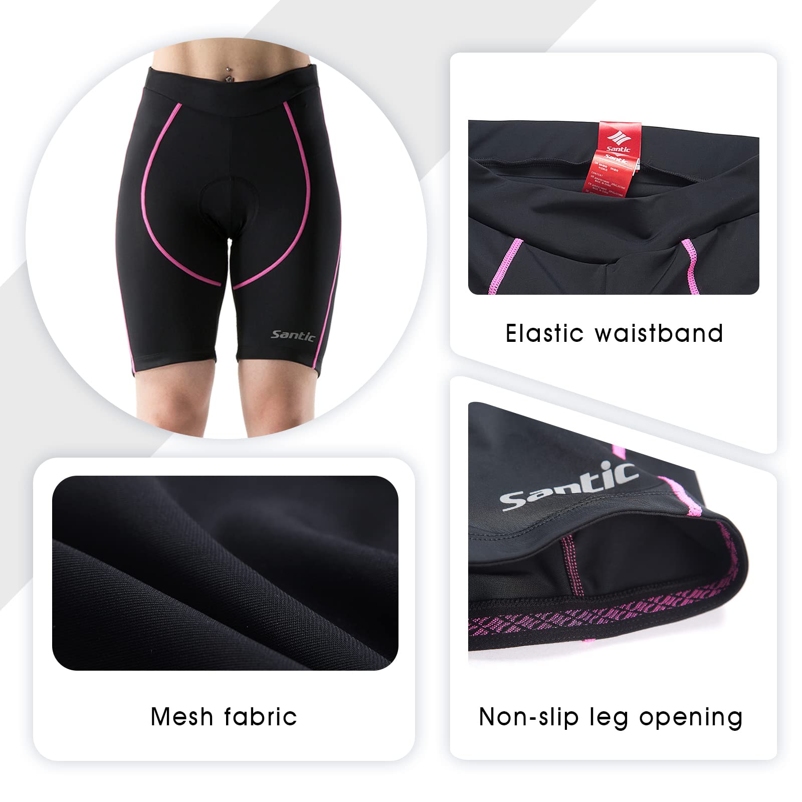 Santic Pantalones cortos de ciclismo acolchados de cintura alta para mujer, pantalones cortos de ciclismo acolchados con bolsillo