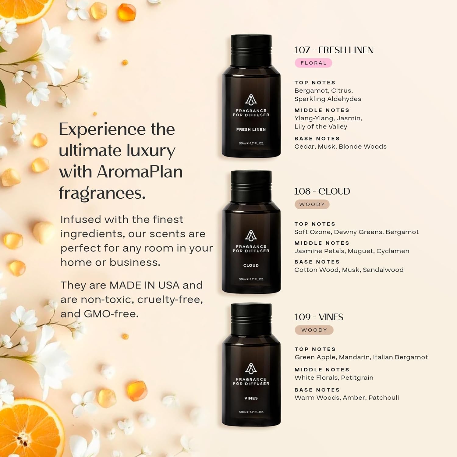 AromaPlan Home Summer Time Collection Scents,Hotel Premium Collection Set- 5 Star Hotel Collection- Natural, Non-Toxic Cold Air Diffuser Oil- Gift Ready, Diffuser Oils Scent (3 Pack/1.7 fl.oz (50 ml)