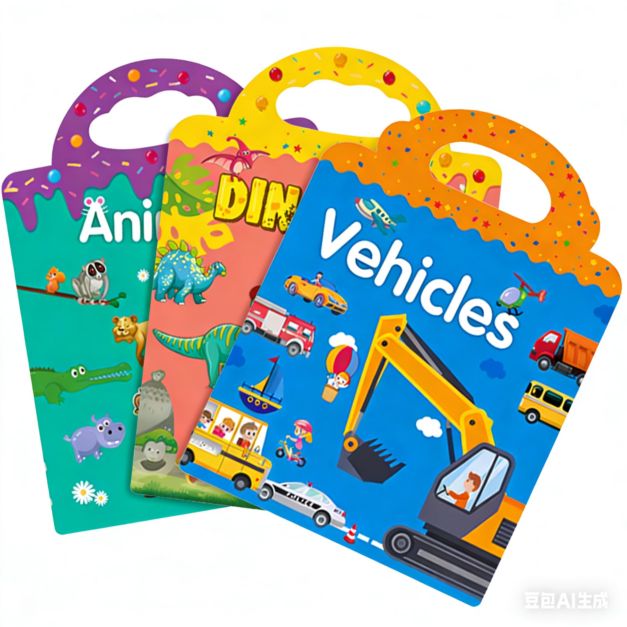 Livre D'Autocollants Réutilisables D-FantiX - 4 Thèmes (Ferme, Dinosaures, Océan, Safari) - 120+ Autocollants 3D - Dès 2 Ans