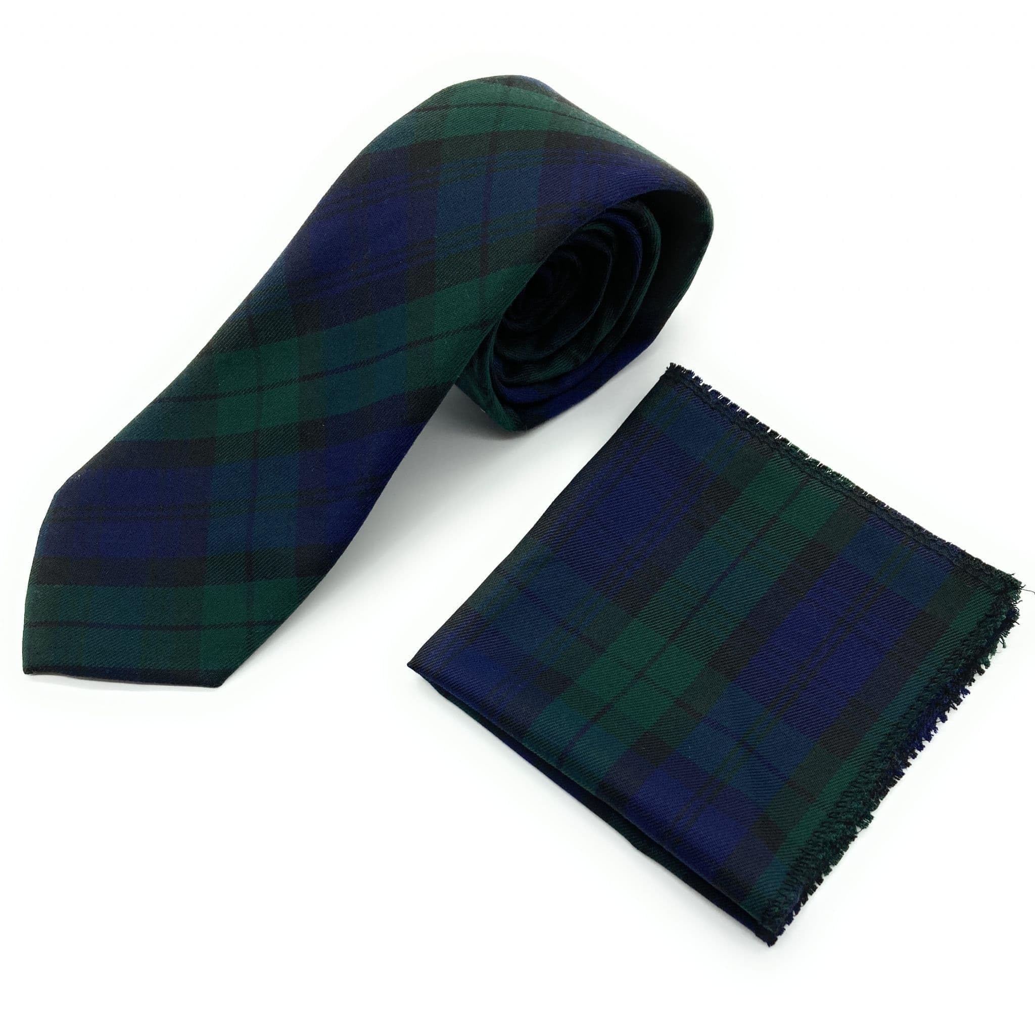SCOTTISH ESSENCE Men's Tartan Neck Tie and Pocket Square Set, Matching Pattern (Black Watch)