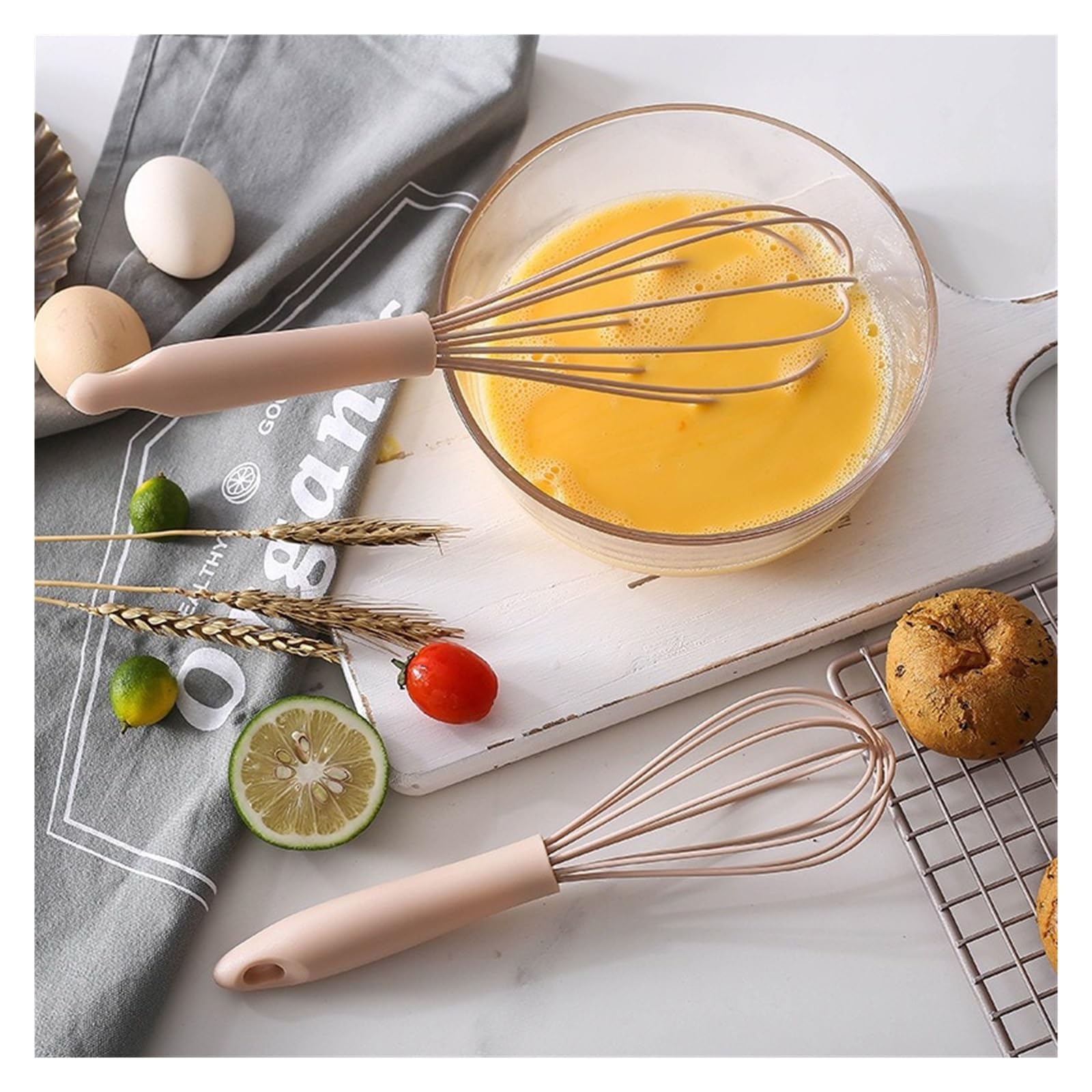 Batidor manual de huevos - globo silicona que ahorra espacio for uso en la cocina(2pcs Green 10 12in)