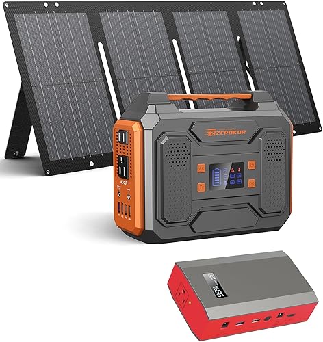 Miniatura 1 de Generador solar portátil de 300 W con panel solar plegable de 60 W, banco de energía portátil de 65 W con salida de CA de CC 110 V para portátil,