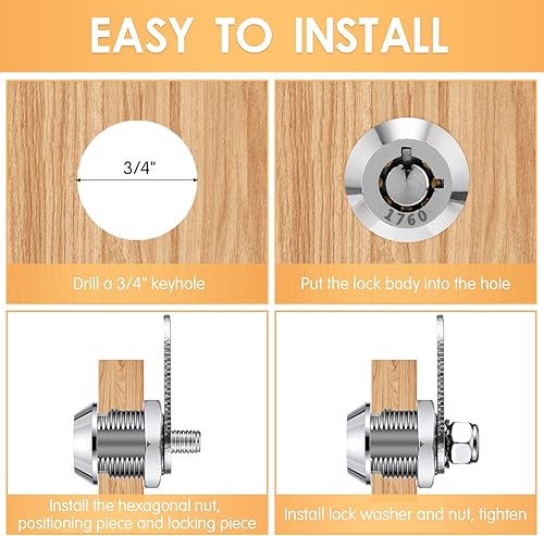 Miniatura 4 de Marsui Juego de 10 cerraduras de almacenamiento para autocaravana de 5/8 pulgadas, con leva tubular, juego de cerraduras de gabinete de repuesto