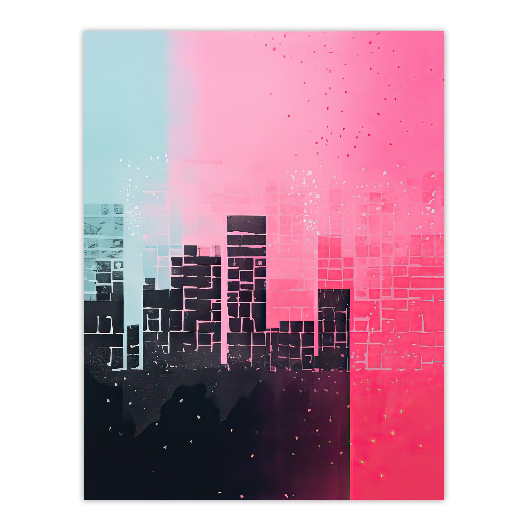 Artery8 Abstract Geometric Cityscape Painting Aqua Blue Pink Pastel Colour Artwork Large Wall Art Poster Print Thick Paper 18X24 Inch
