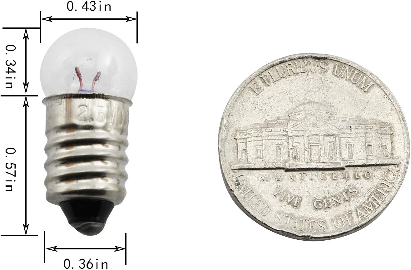 10-Pack E10 Mini Light Bulbs Screw Base Indicator Light Incandescent Bulb Old-Fashioned Flashlight Lamp for Physical Electrical Experiment 2.5V 0.3A (No Base)