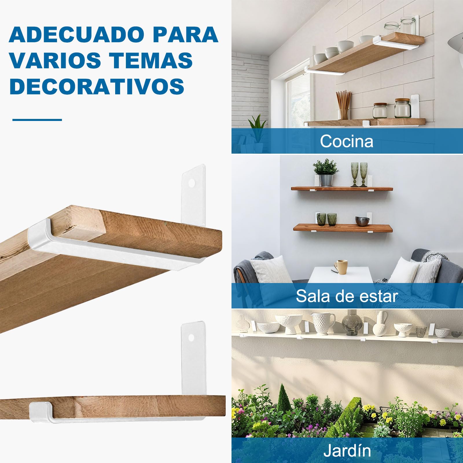 4 Piezas Soporte Estanteria Pared Blanca - Escuadras Metalicas de L 0,5 cm Grueso con Tornillos, Soportes para Balda Flotante, 30 cm