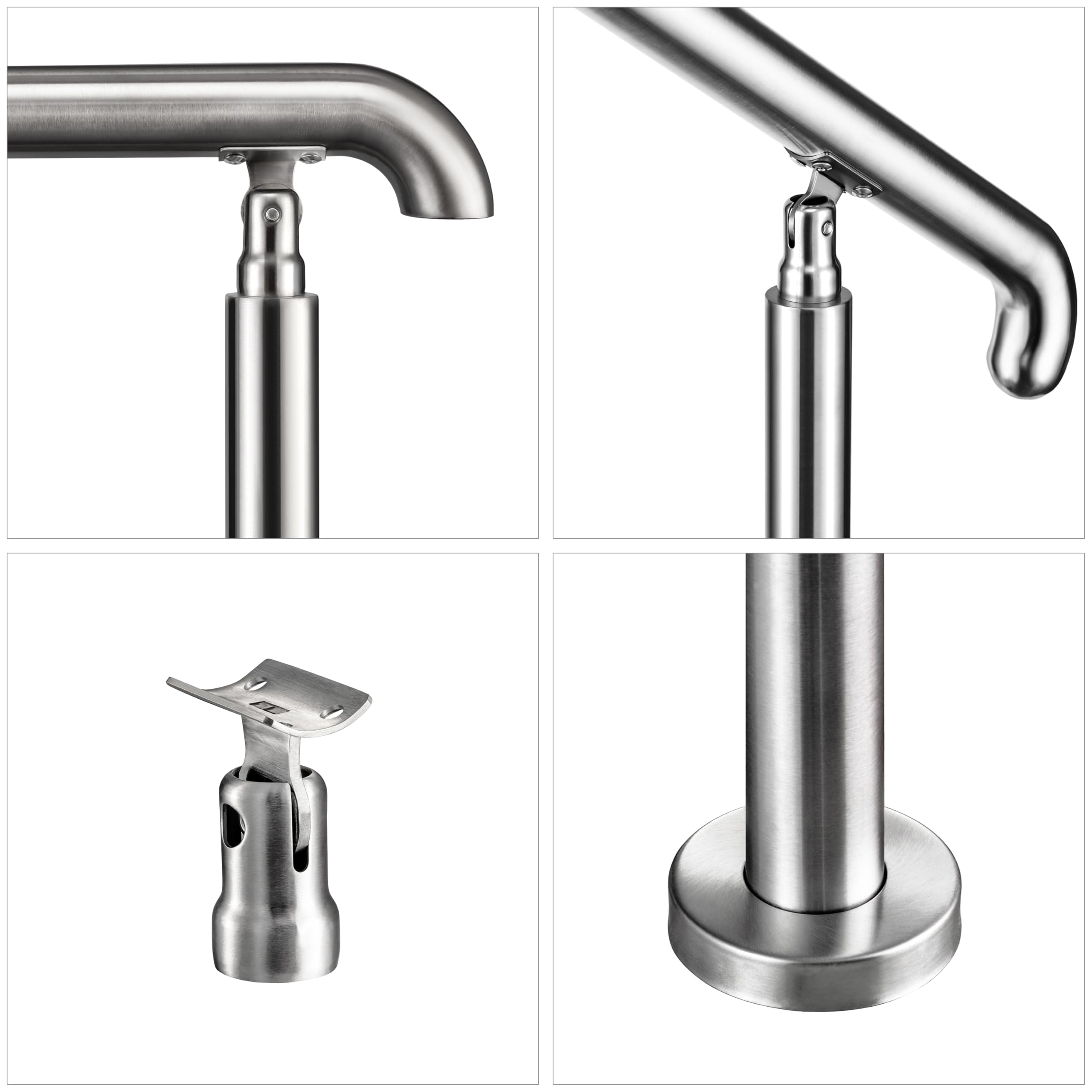 162x102cm Edelstahl Eingangshandlauf Treppengeländer Winkelverstellbares Geländer für 4-5 Stufen Innen Außen Treppens, Silber