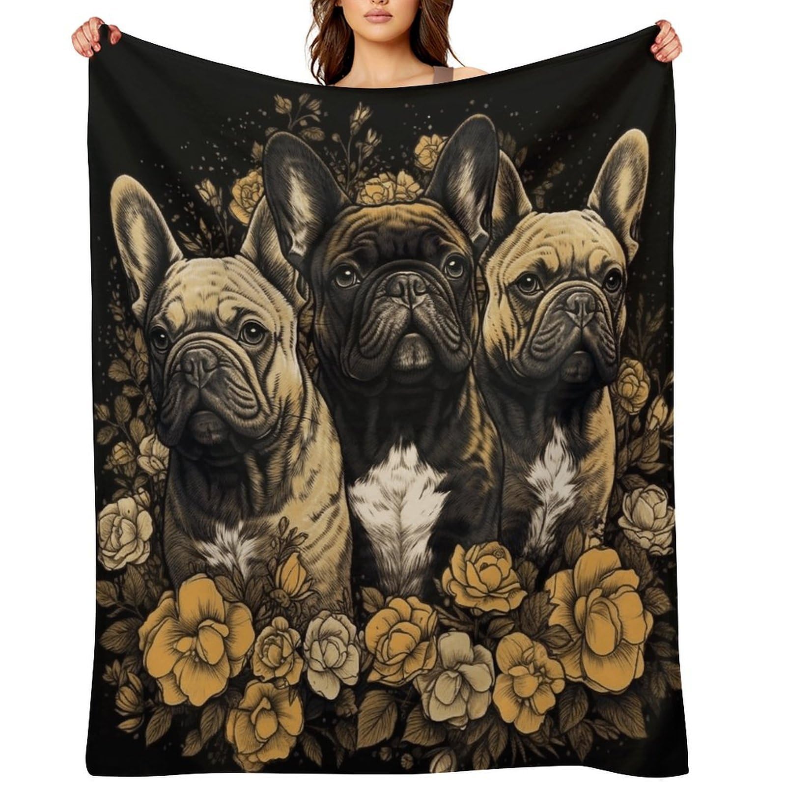 Three French Bulldogs Throw Blanket for Couch and Bed Super Soft Warm Lightweight Throw Blankets Cozy Fuzzy Flannel Blanket Personalized Decorative Blankets for Sofa Decor 30"x40"