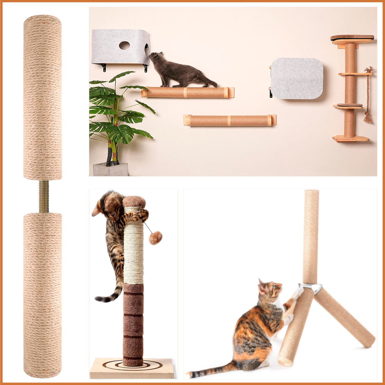 JISADER Sisal Kratzstange Ersatz - 50cm Katzenkratzbaum Nachfüllung