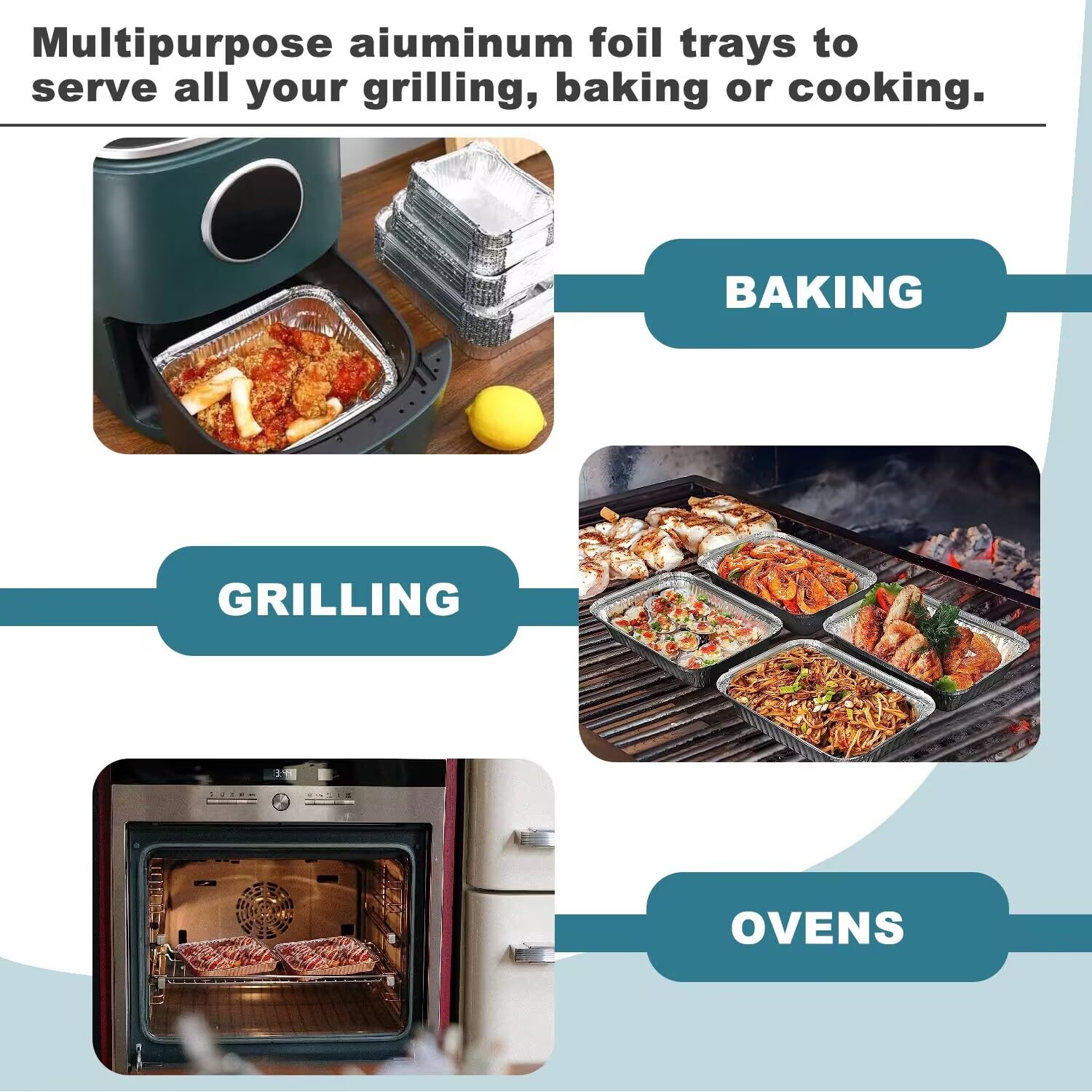 SUPERFA 20 Pack Large Aluminium Foil Trays with Lids, 2300ml Disposable Foil Trays for Oven Baking, BBQ(32x22x5cm) - Image 4