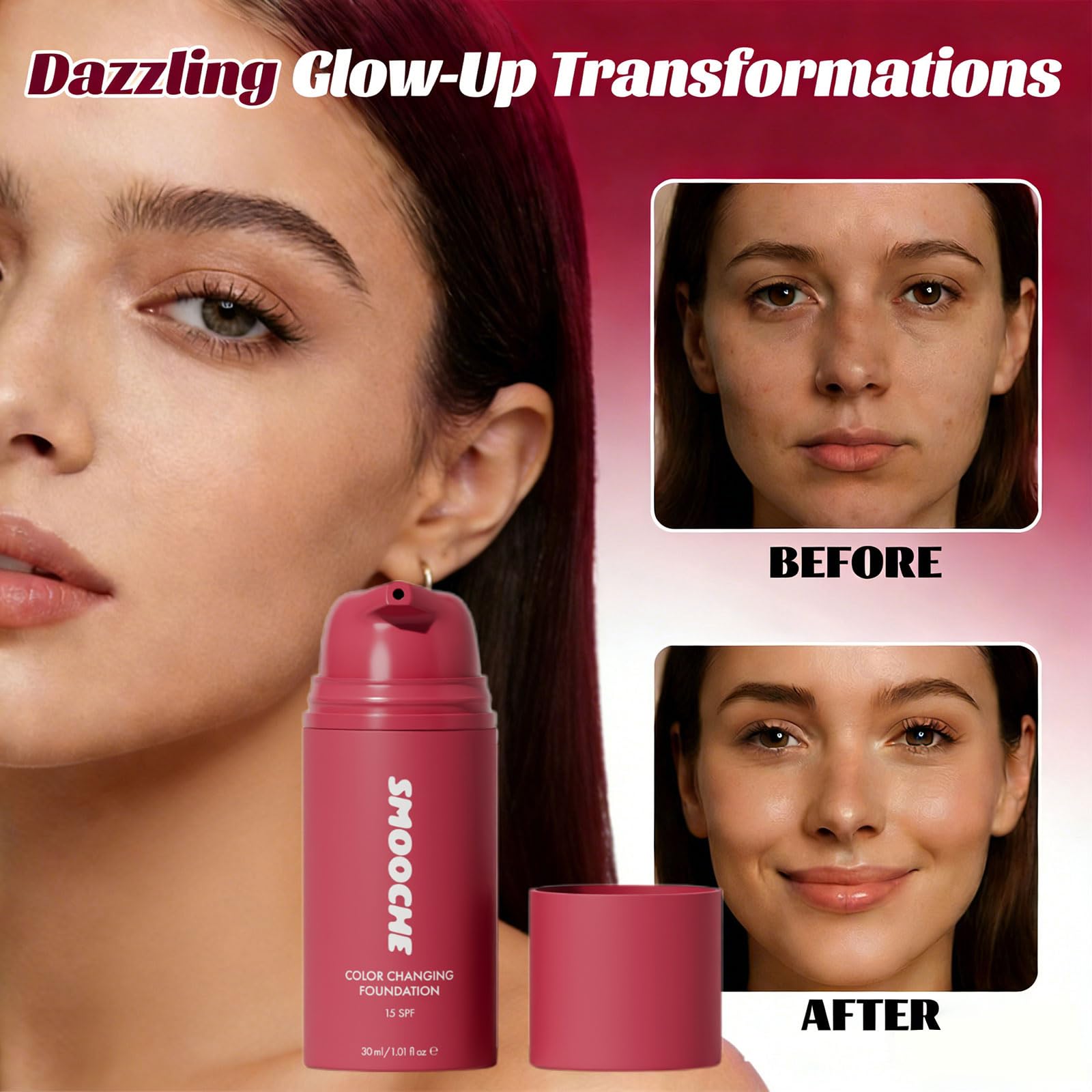 Smooche Foundation Korean, Smooche Colour Changing Foundation, Moisturizing Concealer Brighten Long-Lasting, Even Skin Tone for All Skin Types - 30ml (1 Pack) - 2