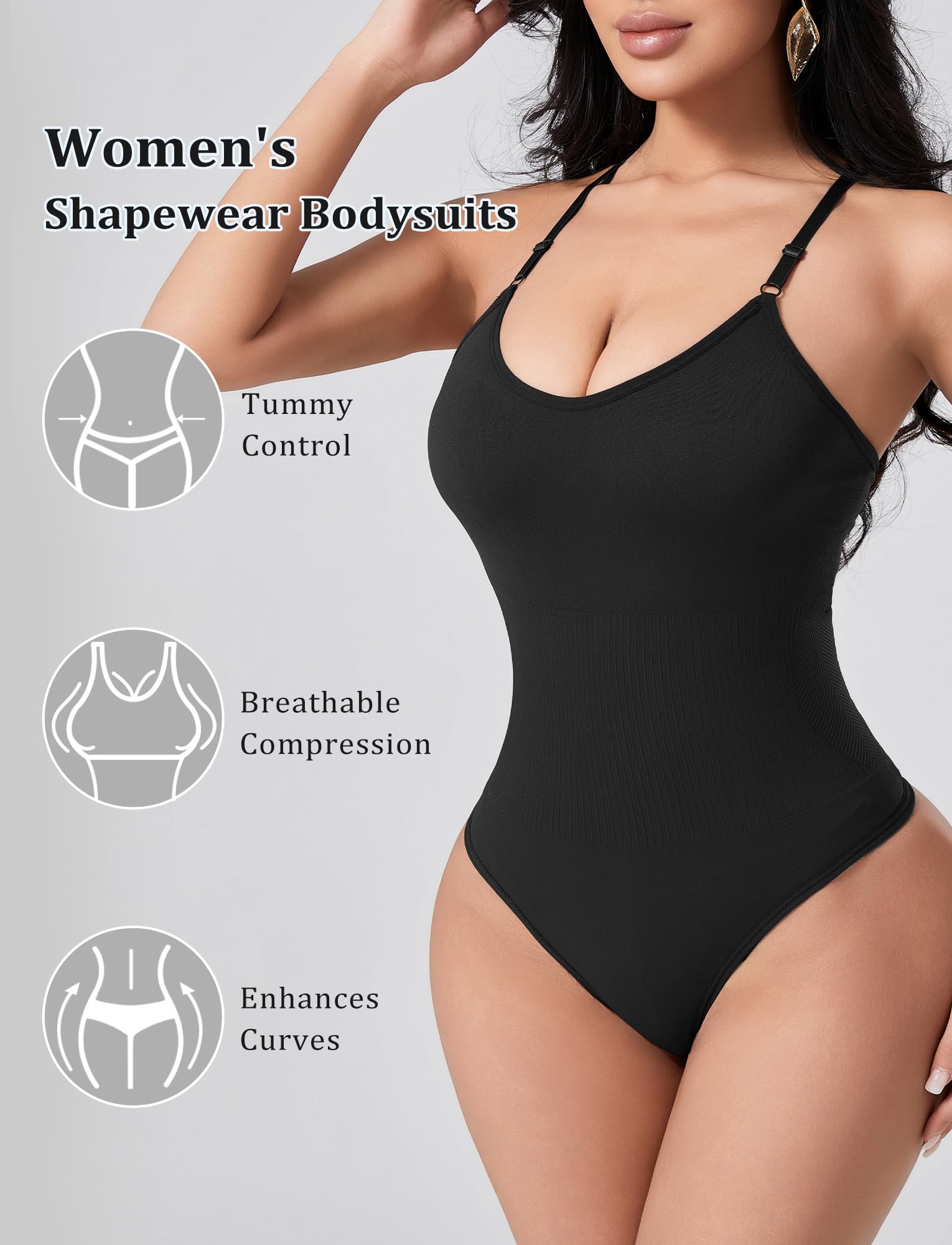 AIEOE Body moldeador para mujer, con control de abdomen, pantalones cortos moldeadores sin costuras, camiseta sin mangas, tanga, una pieza