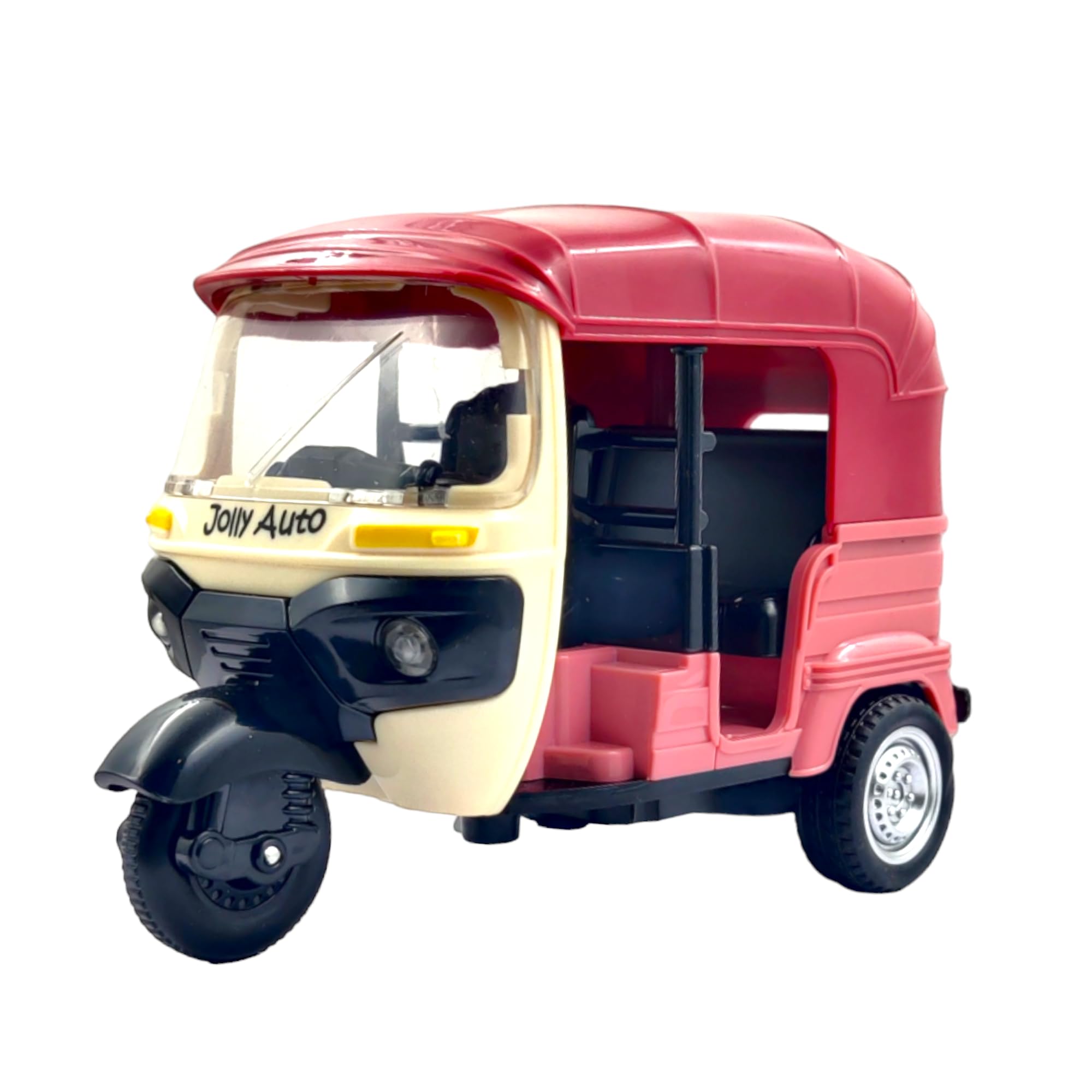 PLUSPOINT Auto Rickshaw Toy,with Pull Back Action City Traffic Vehicles Public Transport Toy with Light and Sound for Aged 3 4 5 6 Boys and Girls,Kids Party Favors Gifts (Jolly Auto), Multicolor