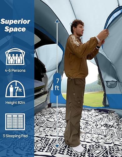 Miniatura 2 de JOYTUTUS Tienda de campaña SUV para acampar con lluvia, diseño de doble puerta con postes de aluminio, tienda de campaña para portón trasero SUV con