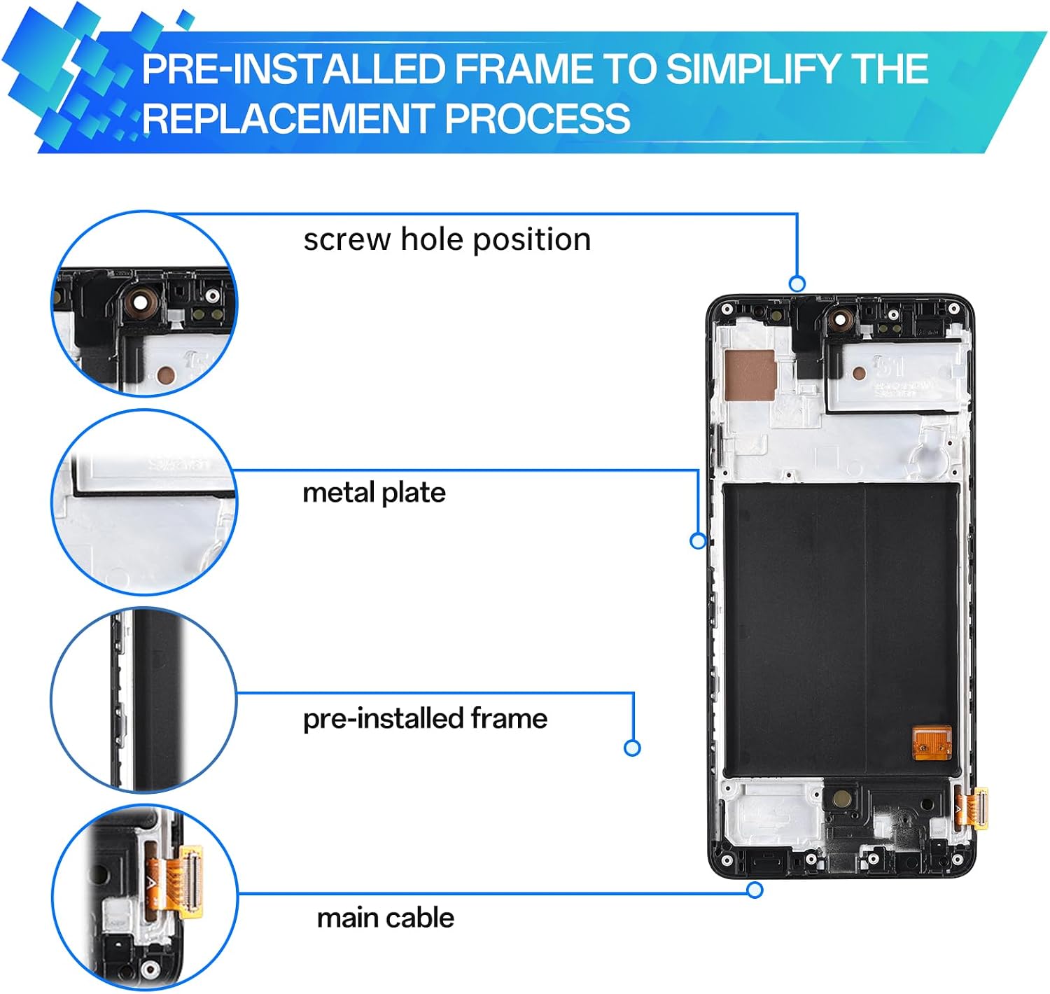 for Samsung Galaxy A51 AMOLED Screen Replacement with Frame Display Touch Digitizer Full Assembly Fix Glass with Repair Tool Kit SM-A515F