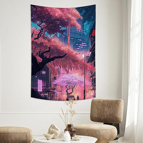 Miniatura 1 de Wicwuu Pósteres de tapiz de anime japonés para colgar en la pared, calles en la noche, decoración del hogar para sala de estar, dormitorio,