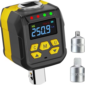 Digital Torque Wrench Adapter 1/2-Inch Drive 12-250 ft-lb | Color LCD, Buzzer & LED Alerts, 2% Accuracy, 4 Torque Units, Preset & Memory Storage, Peak/Track Modes
