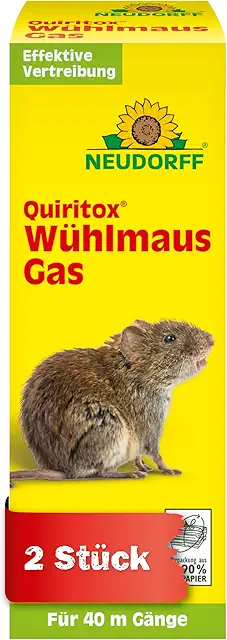 Neudorff Quiritox WühlmausGas – Vertreibt Wühlmäuse und Maulwürfe, 2 Stück für 40 m Gangsystem