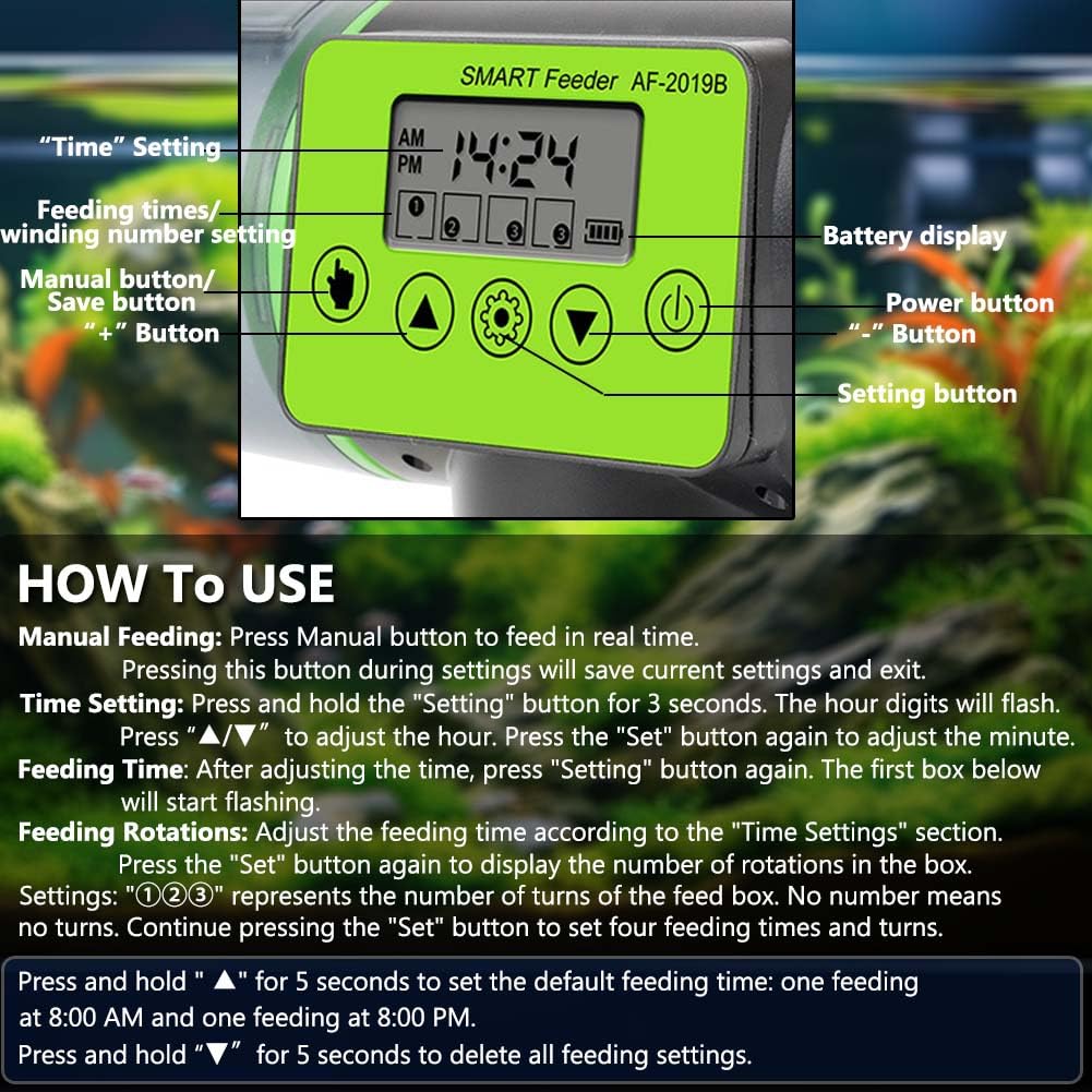 Distributeur automatique de nourriture pour poissons - 200 ml - Grande capacité - Avec affichage de minuterie - Pour petits aquariums et étangs