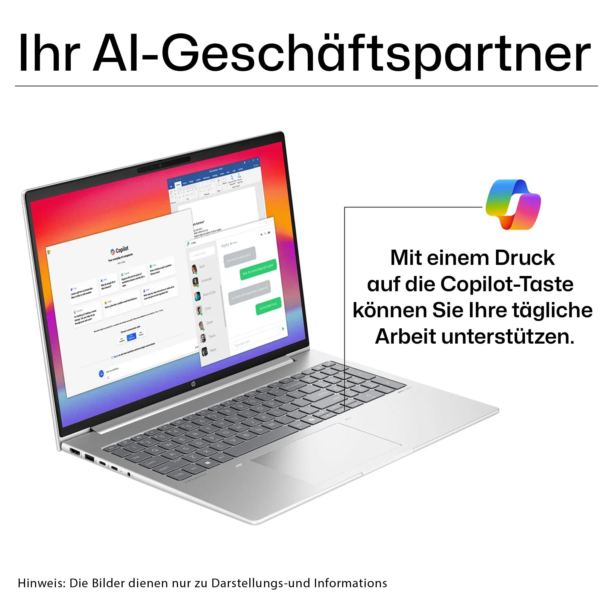 HP ProBook 460 G11 Business Laptop, Intel Core Ultra 5 125U, 16" WUXGA Display, Intel Grafik, 16 GB DDR5 RAM, 512 GB SSD, Deutsches Tastatur-Layout, Wi-Fi 6E, Windows 11 Pro, Silber