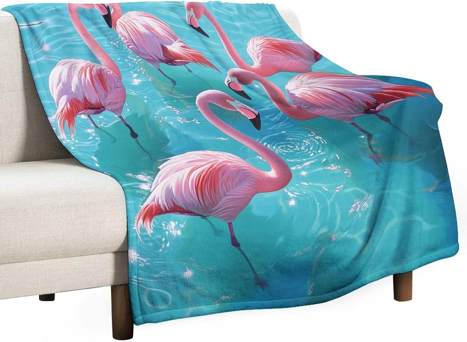 Tropical Flamingo Animal Blanket, Soft Fuzzy Flannel Ocean Coastal Sea Nautical Throw Blanket for Sofa Couch Bed, Picnic, 40x50 Inch