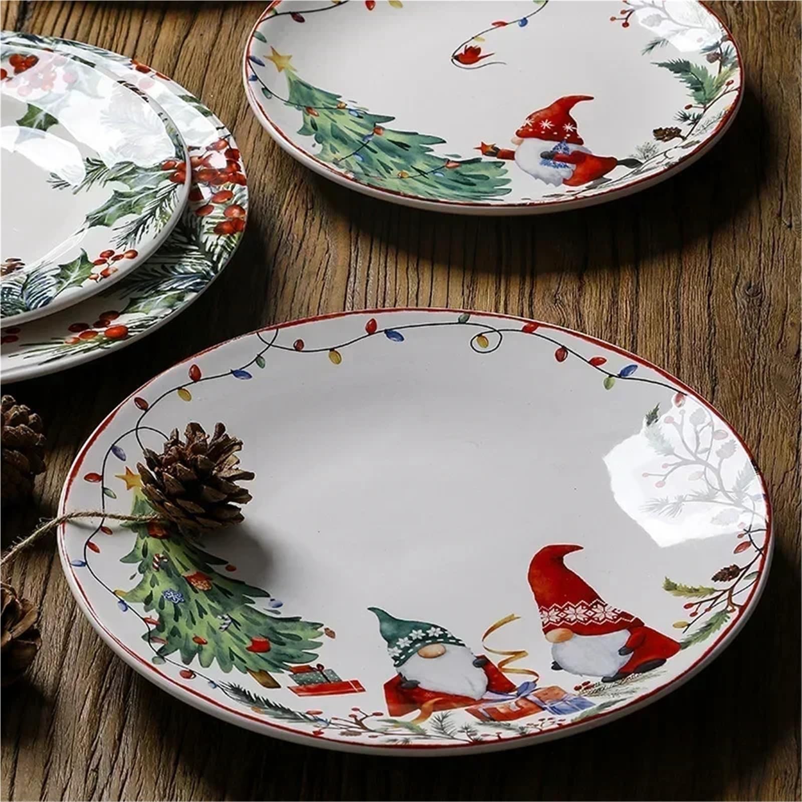 Plato llano de cerámica navideño, porcelana festiva for comidas navideñas