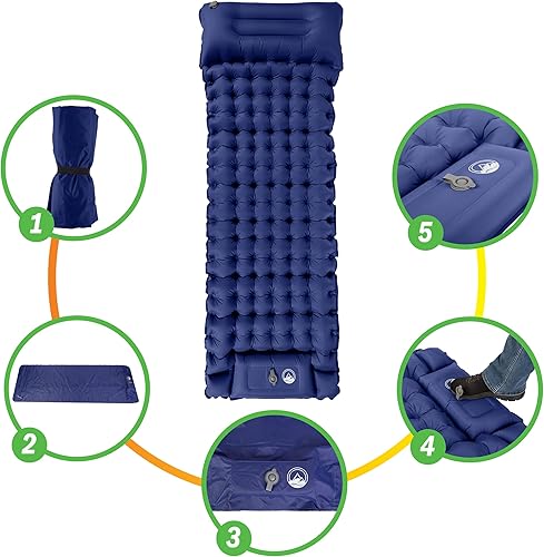 Miniatura 4 de Wakeman Colchoneta para dormir para camping, colchoneta inflable con bomba de pie incorporada, colchón impermeable para campamento, equipo de