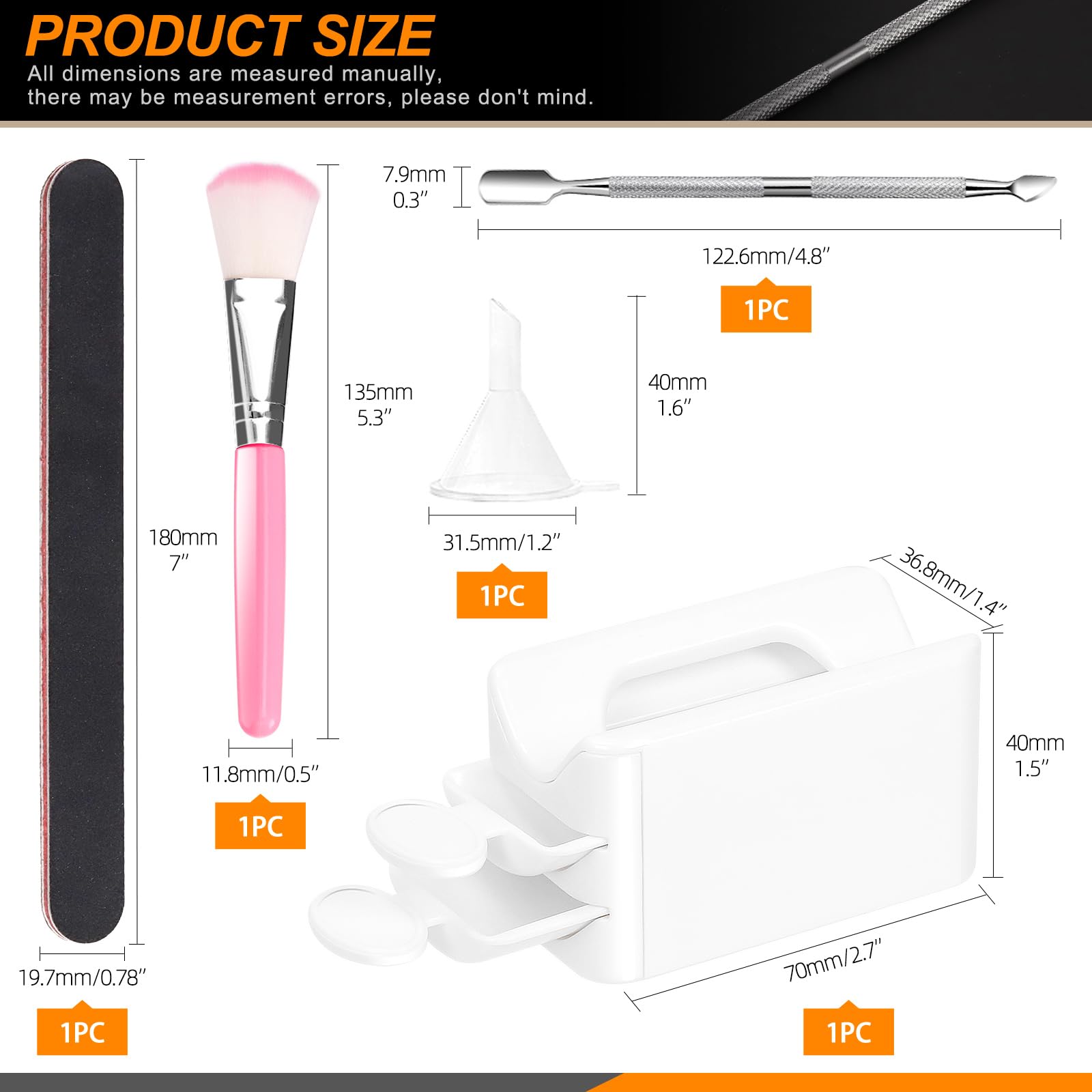 Rustark 7Pcs Nail Dip Powder Recycling Tray Kit Includes Dip Powder Tray with Scoop, Nail Dust Brush, Nail Cuticle Pusher - Image 2