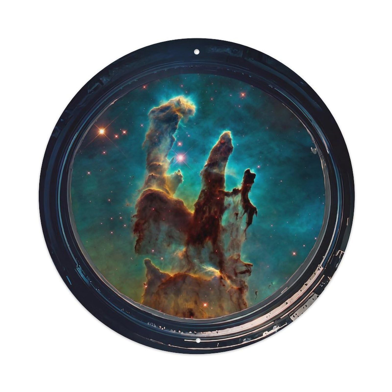 Teal Hydrogen Cloud Porthole View Metal Tin Sign