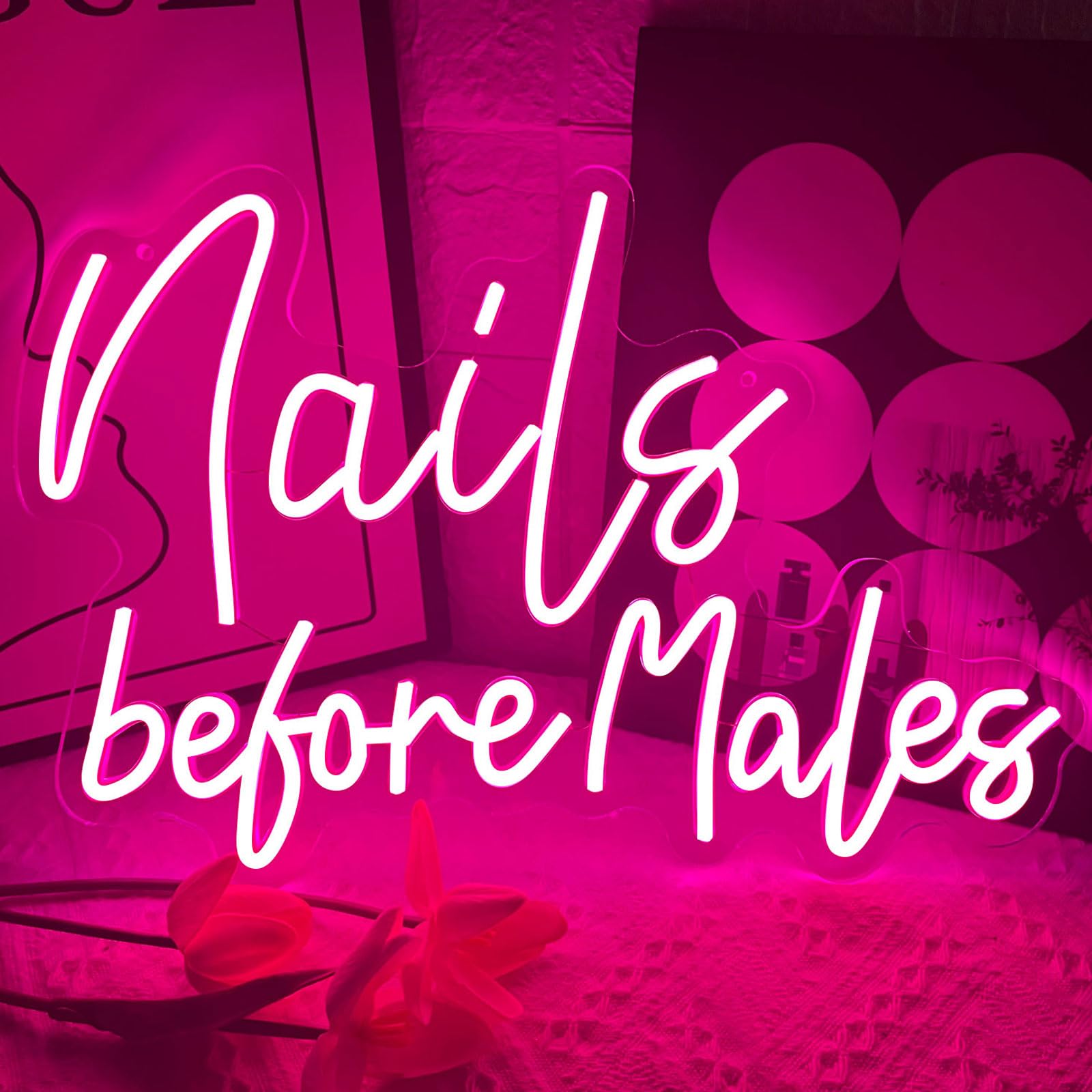 Nails Before Males Neon Sign, Dimmable Nail Neon Light for Wall Decor, USB Powered Nail Letter Neon Light Up Sign for Nail Salon Beauty Room Bedroom Makeup Room Birthday Party