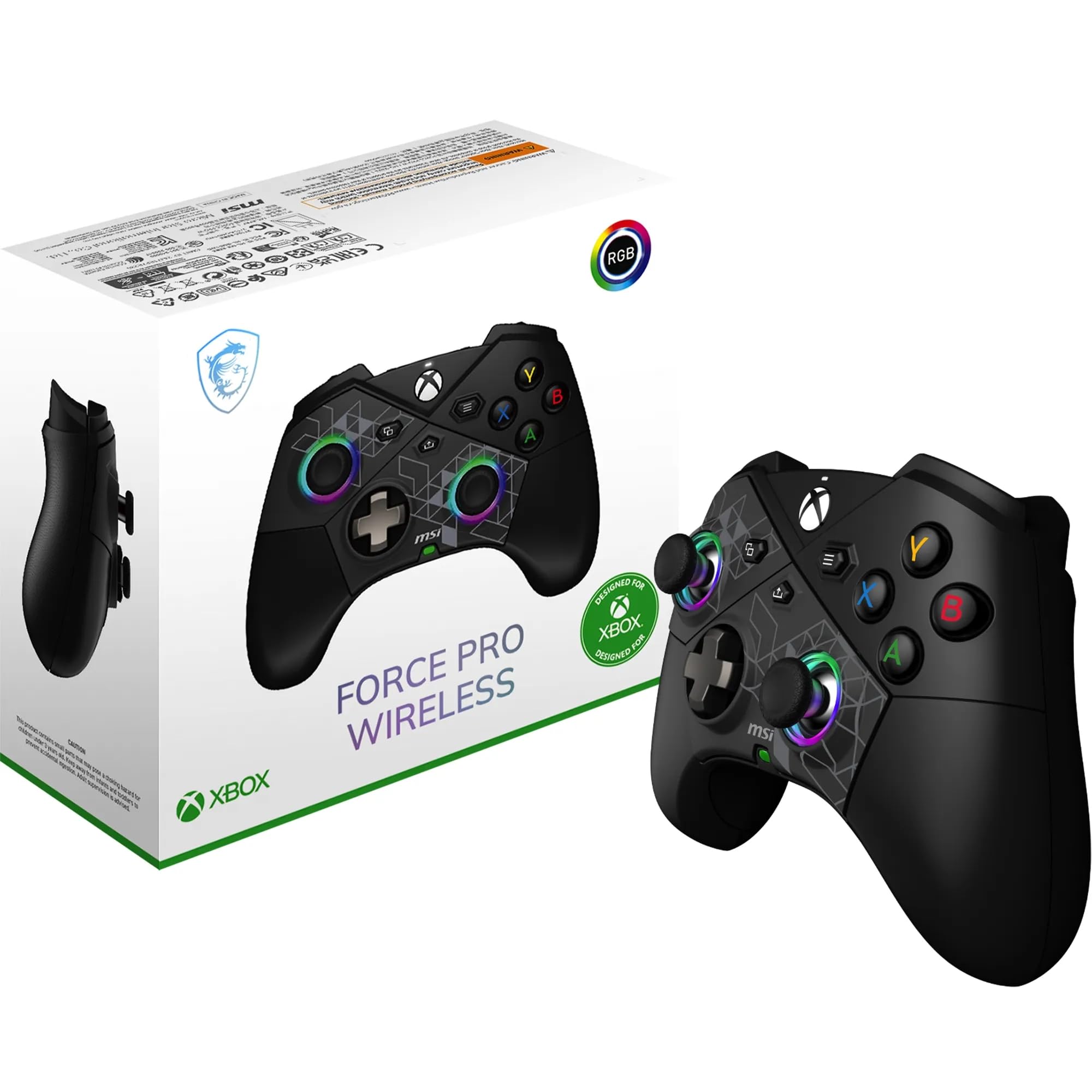 MSI FORCE PRO WIRELESS PC Gamepad Controller - 2,4 GHz, Bluetooth, USB Typ-C zu A - kabelgebunden/drahtlos, 1000mAh Li-Ion Akku (48h), Hall-Effekt Trigger, Quad-Vibrationsmotoren, RGB