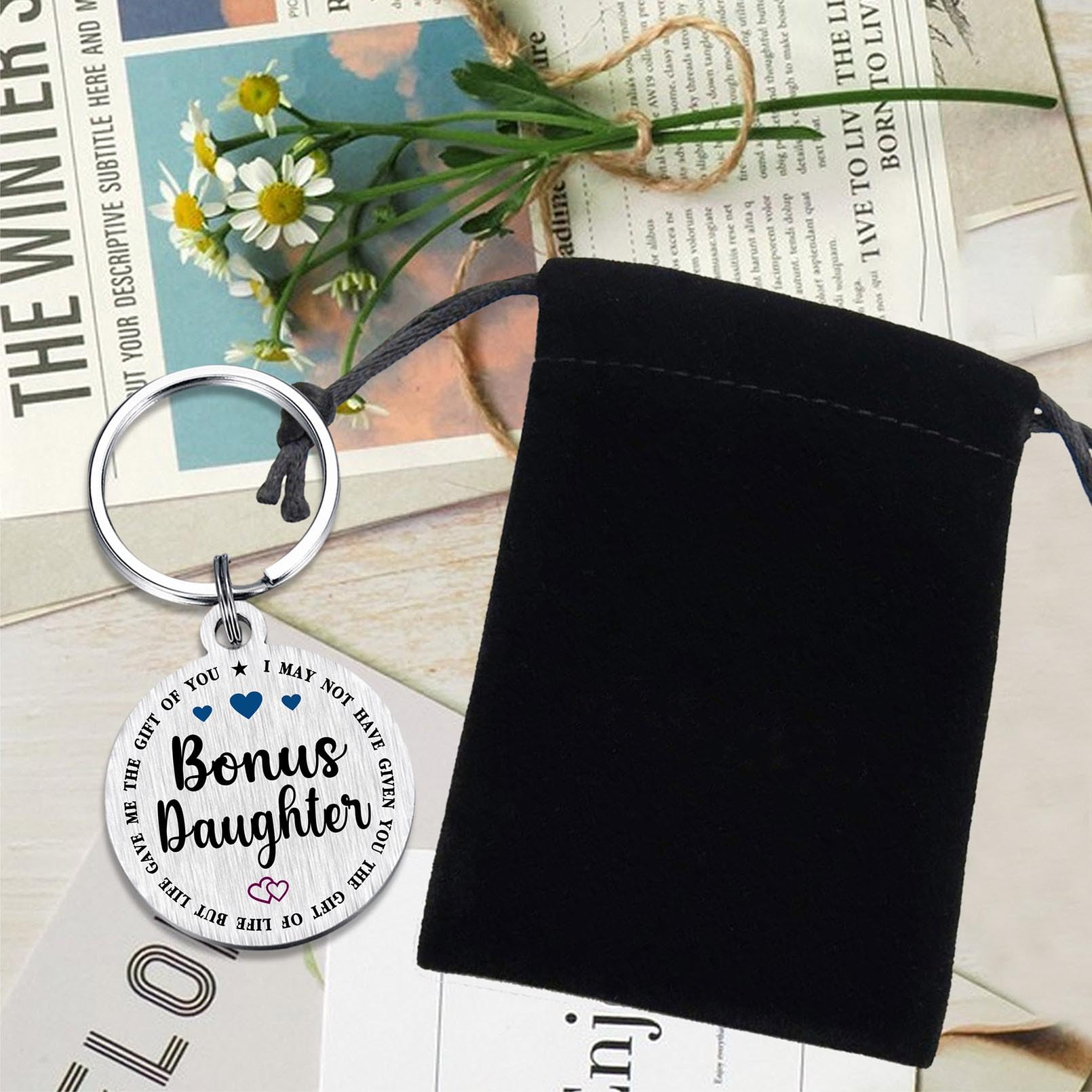 Viayen Gifts for Bonus Daughter, Stepdaughter Unbiological Adopted Step Daughter Stepdaughter Birthday Keychain from Stepmom