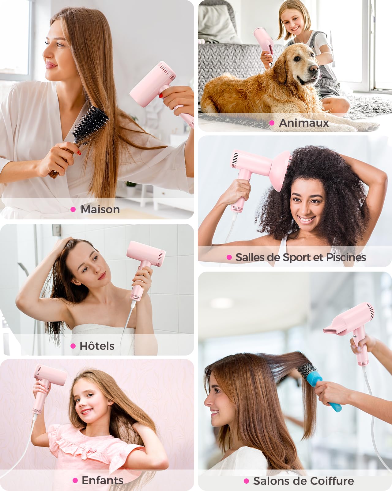 Haokoo Sèche-Cheveux Ionique Professionnel, 500 Millions d’Ions Négatifs
