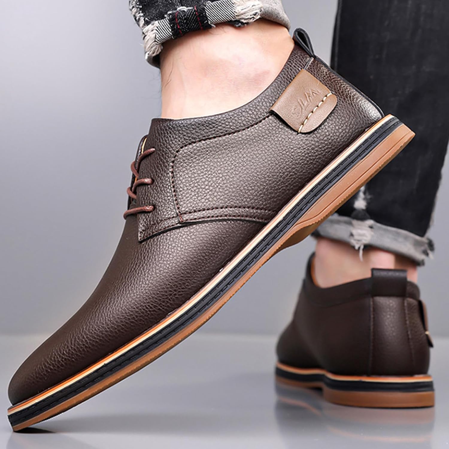 Men's Casual Business Oxford Shoes Fashion Comfortable Non Slip Round Toe Lace Up Orthopedic Leather Shoes Flat Office Driving Formal Derby Sneakers - Image 4